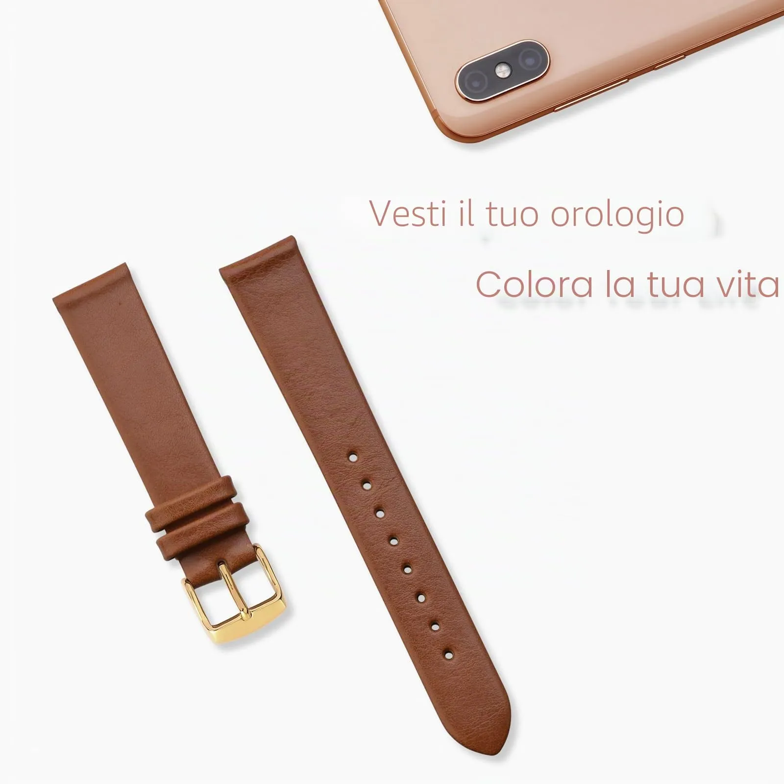 WOCCI Cinturino per Orologio in Pelle 18mm - Terracotta Marrone con Fibbia Oro - immagine 7