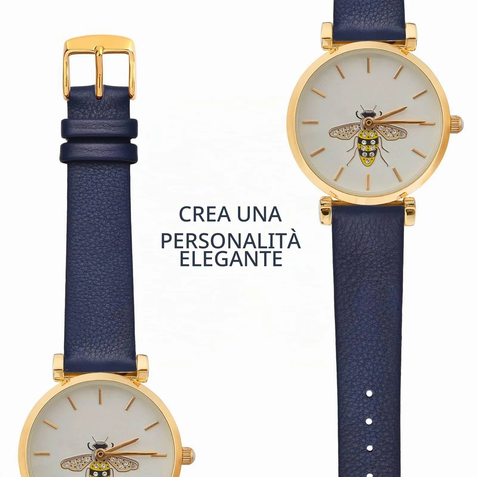 WOCCI Cinturino per Orologio in Pelle 14mm con Fibbia Oro - Blu Scuro - immagine 8