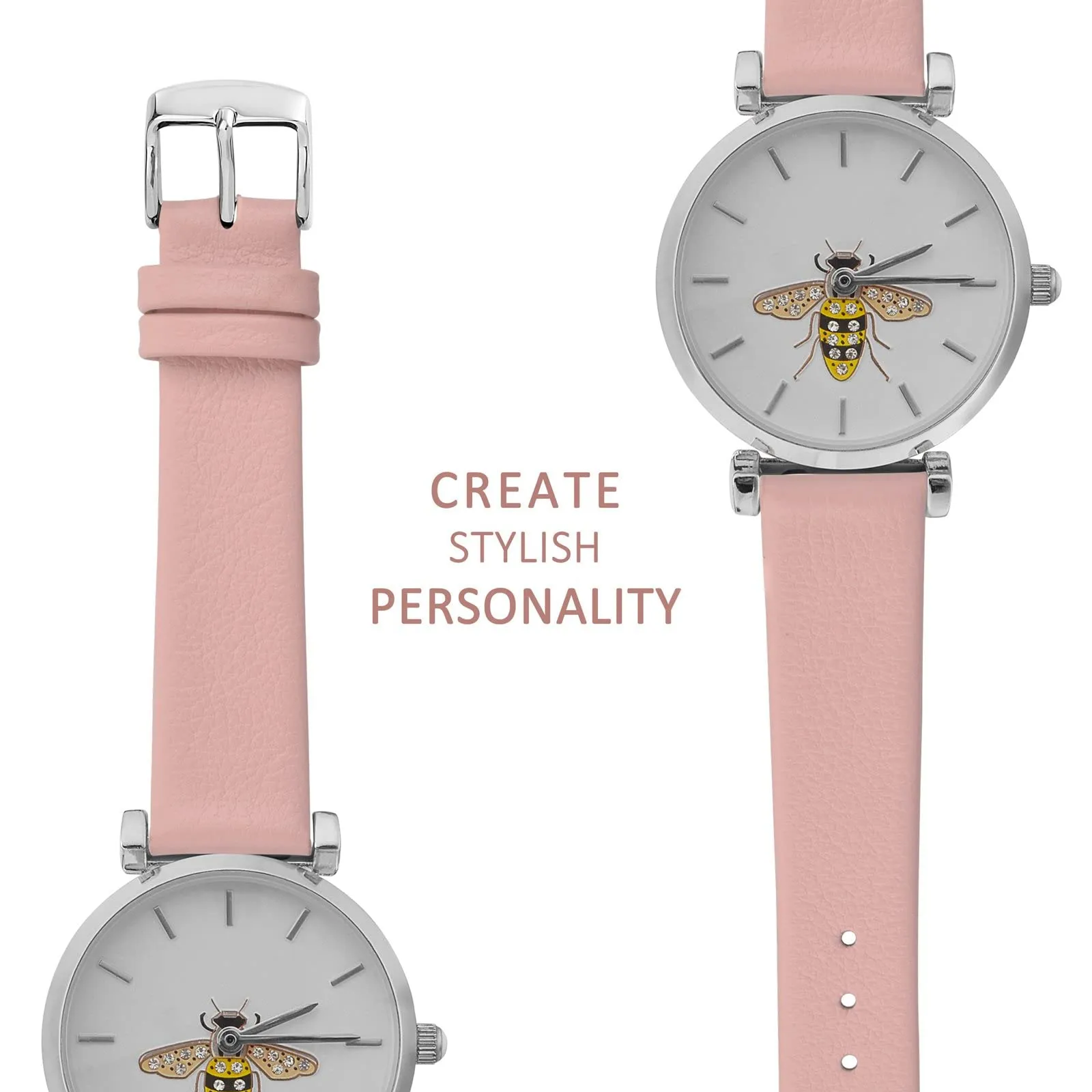 WOCCI Cinturino per Orologio in Pelle 10mm - Rosa Claro con Fibbia Argento - immagine 8