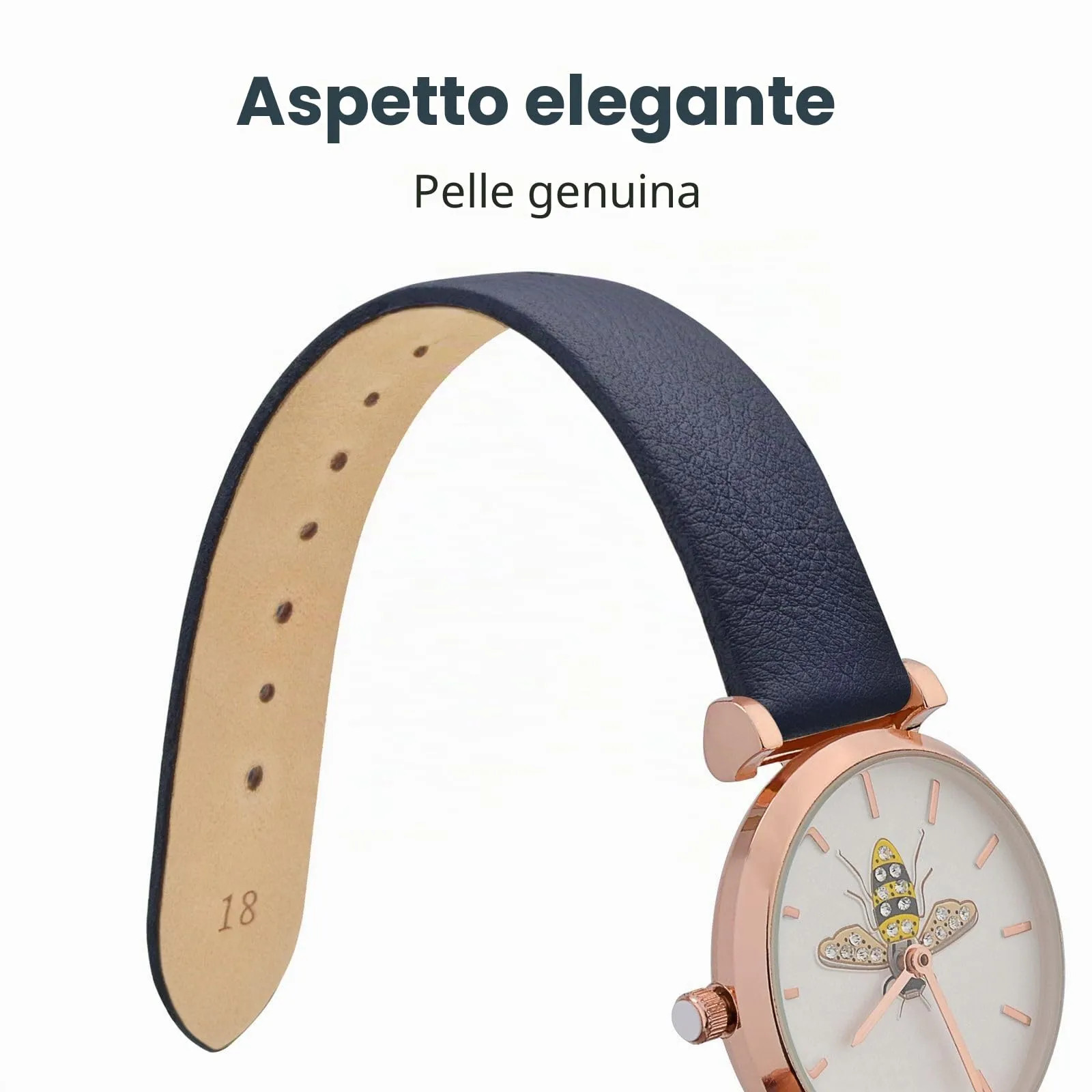 WOCCI Cinturino per Orologio in Pelle 14mm Blu Scuro con Fibbia Oro Rosa - immagine 3