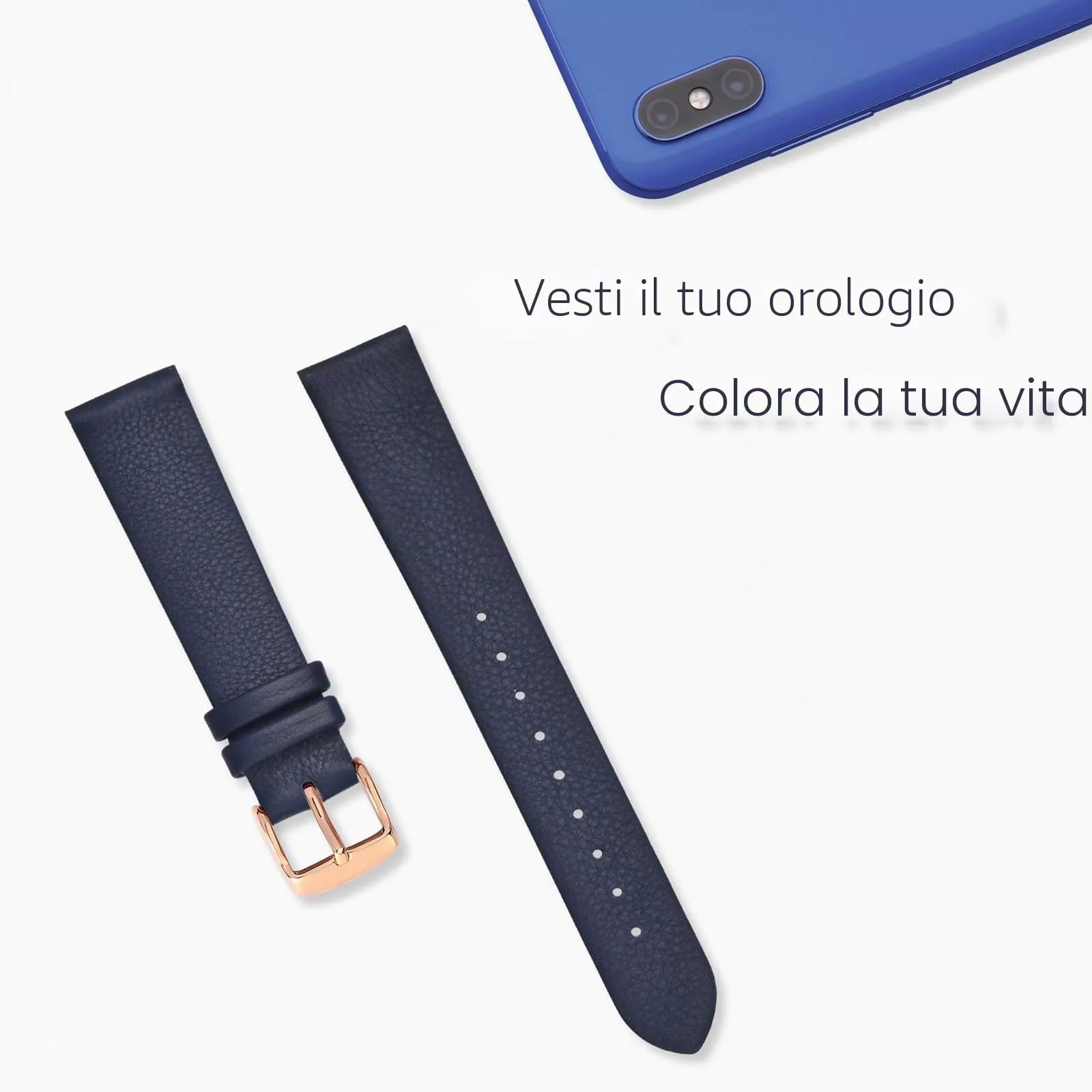 WOCCI Cinturino per Orologio in Pelle 14mm Blu Scuro con Fibbia Oro Rosa - immagine 7