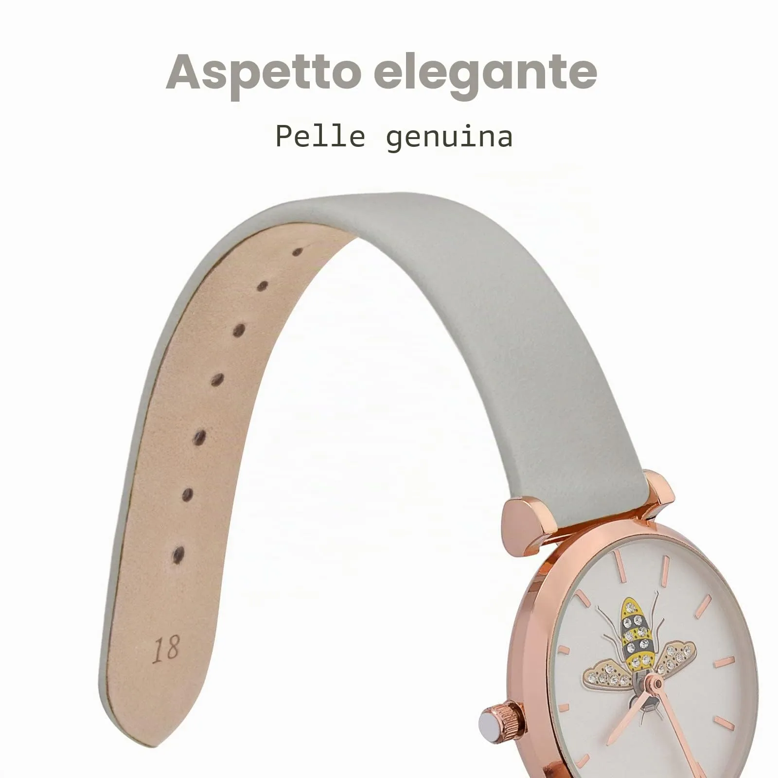 WOCCI Cinturino per Orologio in Pelle 20mm - Grigio con Fibbia Argento - immagine 3