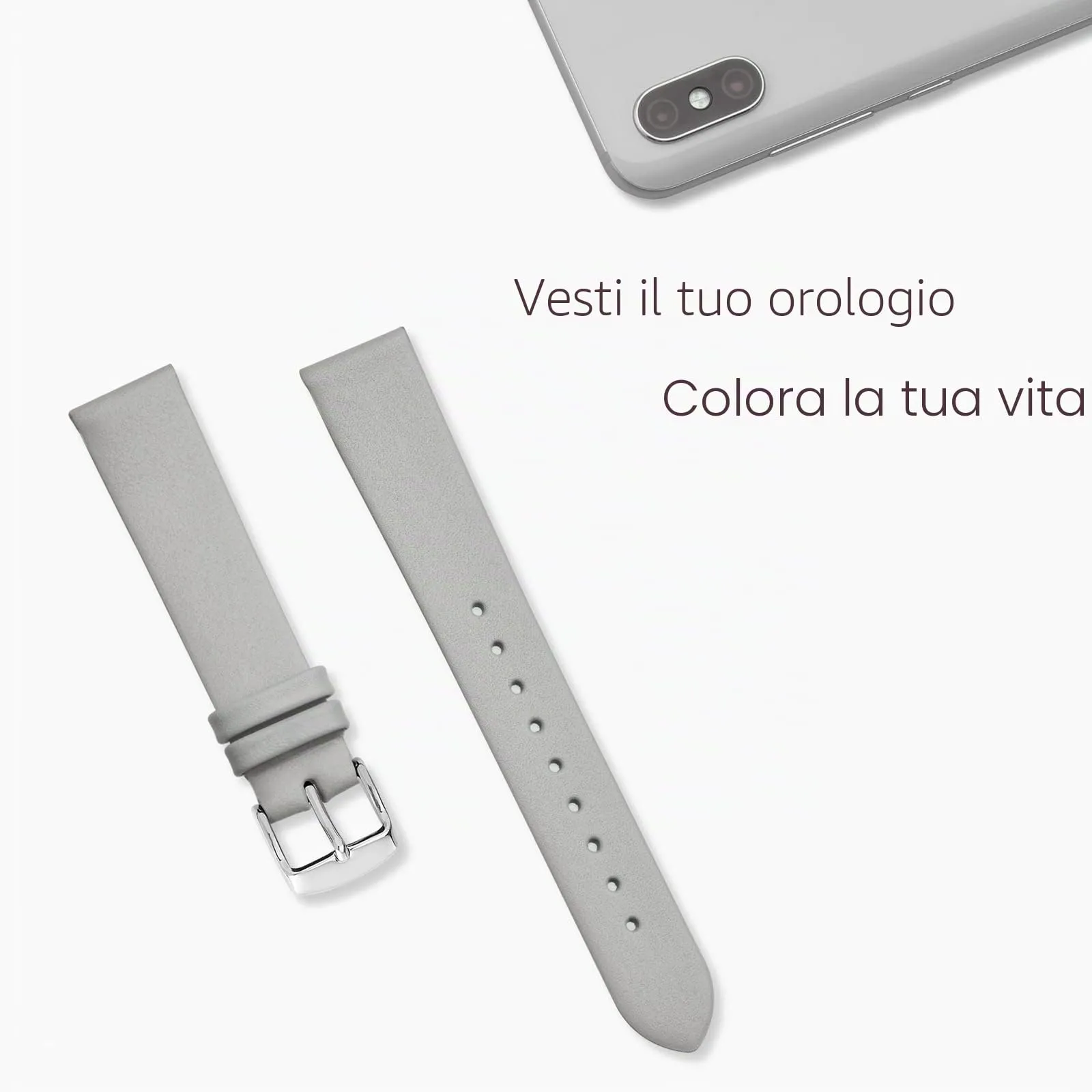 WOCCI Cinturino per Orologio in Pelle 20mm - Grigio con Fibbia Argento - immagine 7