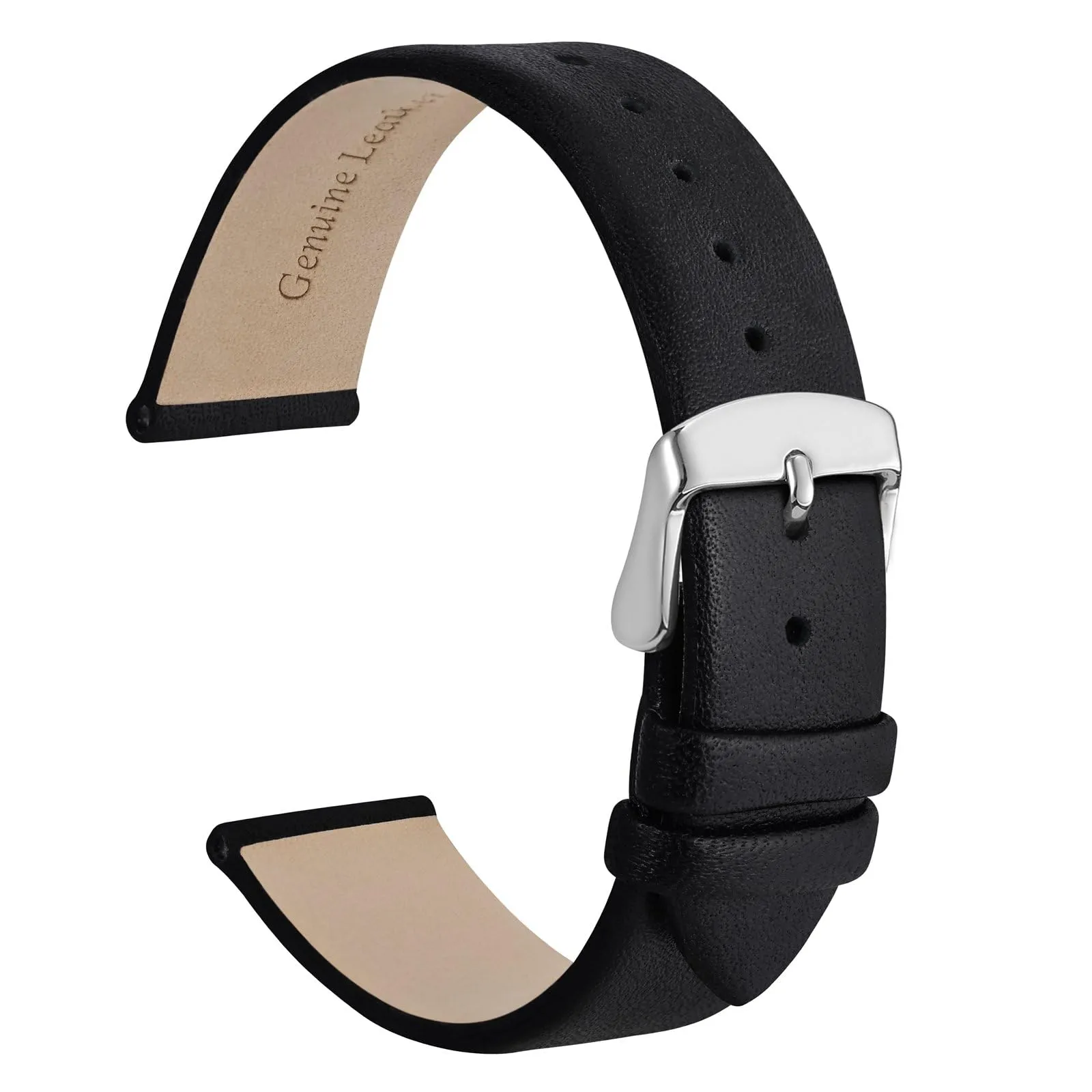 WOCCI Cinturino per Orologio in Pelle 14mm - Nero con Fibbia Argento - immagine 1