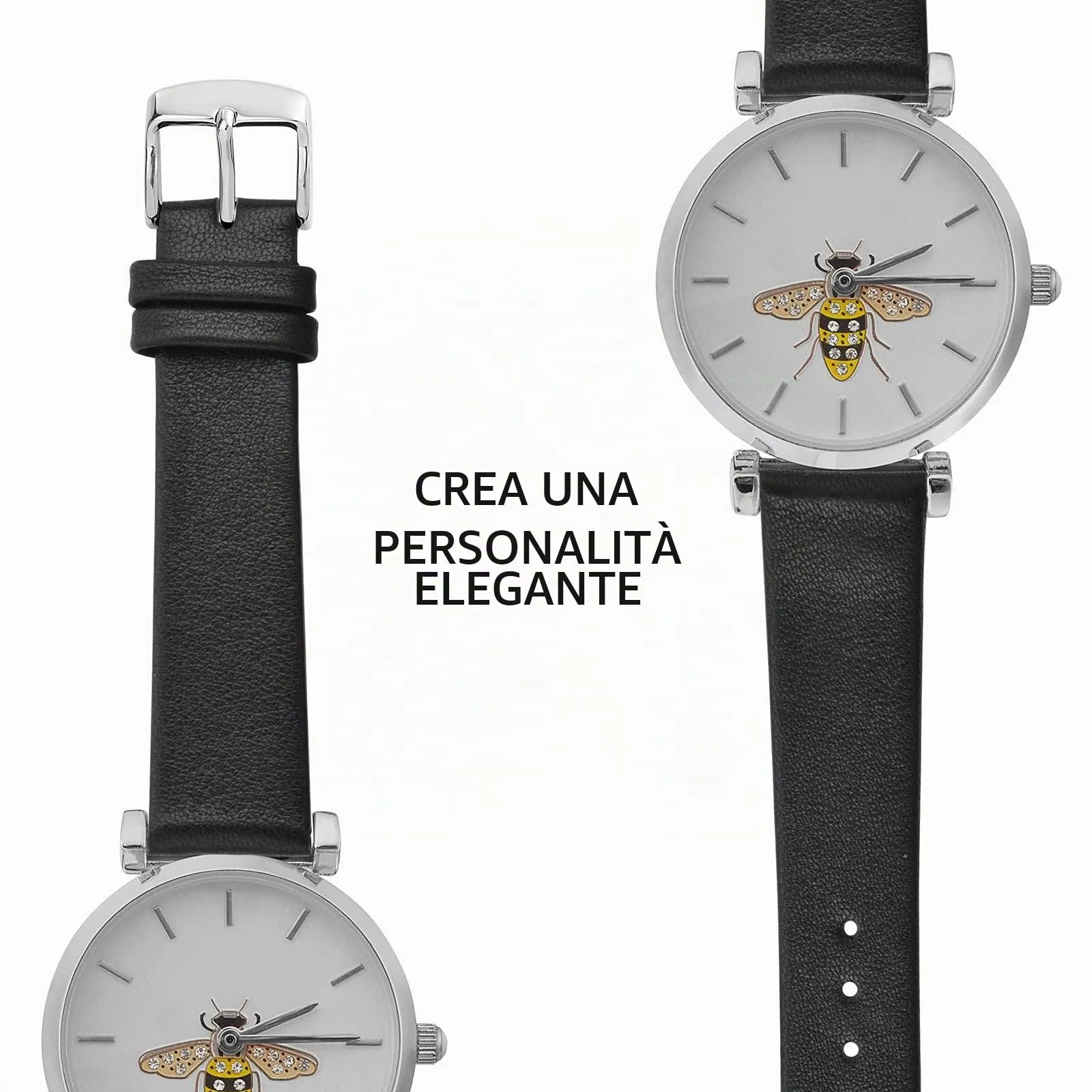 WOCCI Cinturino per Orologio in Pelle 14mm - Nero con Fibbia Argento - immagine 8