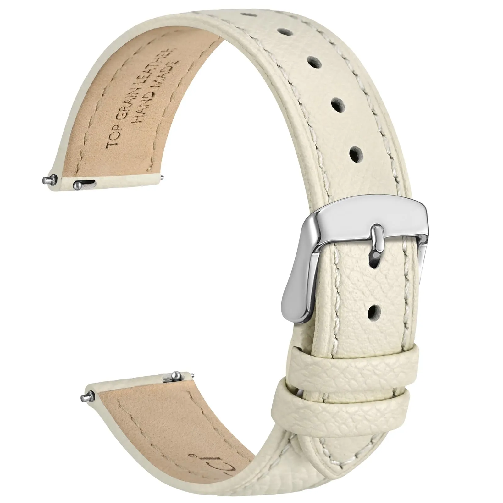 WOCCI Grace Cinturino per Orologio da Donna, 20mm, Pelle Grana Superiore, Sgancio Rapido, Fibbia Argento (Beige) - immagine 1