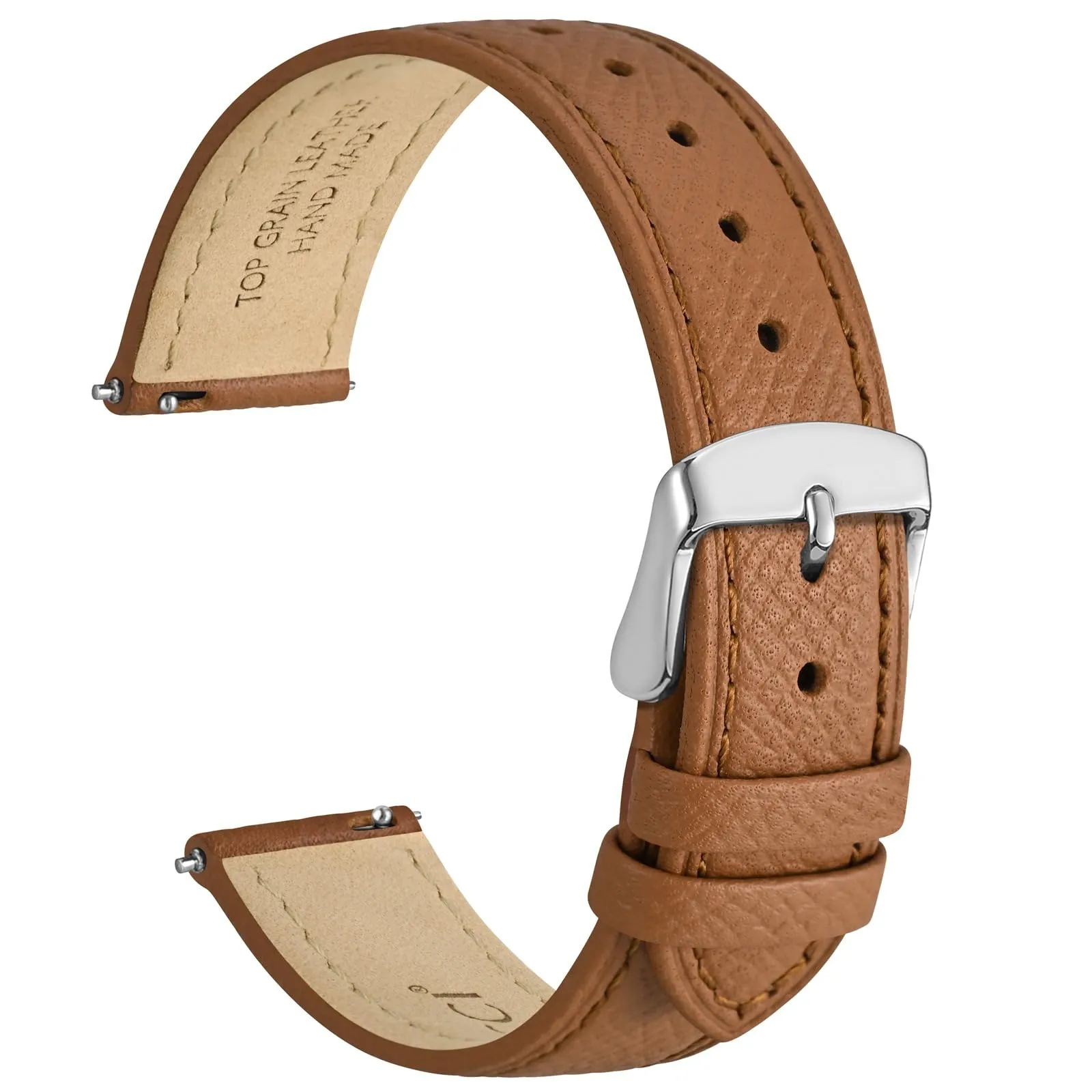 WOCCI Grace Cinturino per Orologio da Donna 12mm, Pelle Grana Superiore, Sgancio Rapido, Fibbia Argento, Marrone - immagine 1