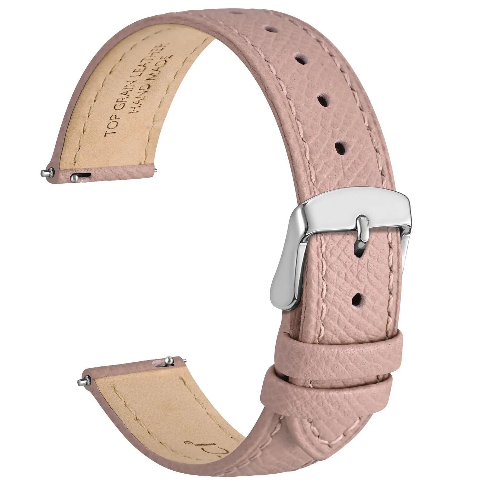 WOCCI Grace Cinturino per Orologio da Donna 14mm, Pelle Grana Superiore, Sgancio Rapido, Fibbia Argento, Retro Rosa - immagine 1