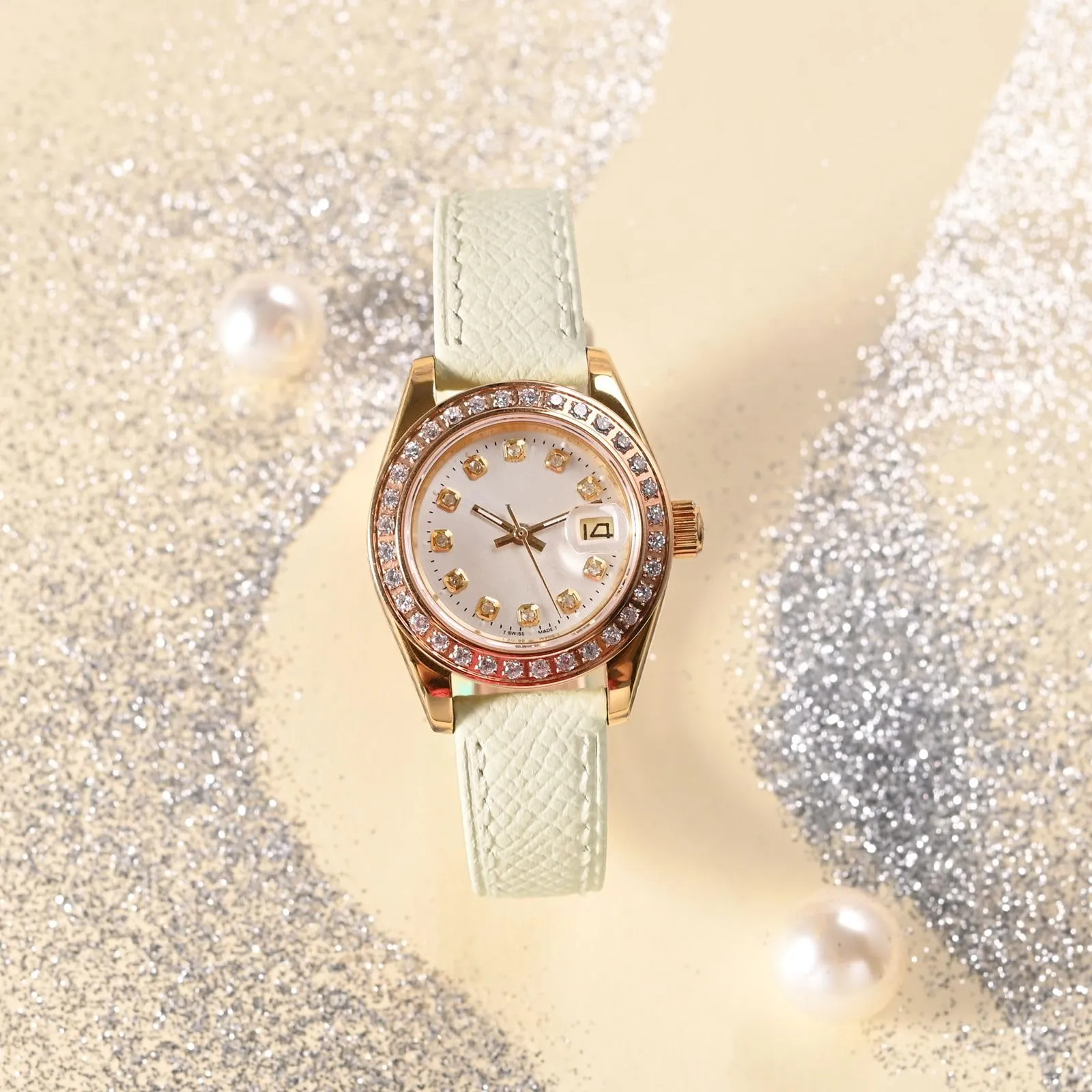 WOCCI Grace Cinturino per Orologio da Donna, Pelle, 14mm, Fibbia Oro Rosa, Beige - immagine 8