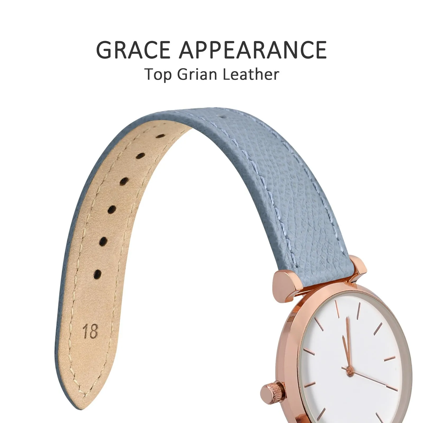 WOCCI Grace Cinturino per Orologio da Donna, 16mm, Pelle Grana Superiore, Sgancio Rapido, Fibbia Argento, Nebbia Blu - immagine 3