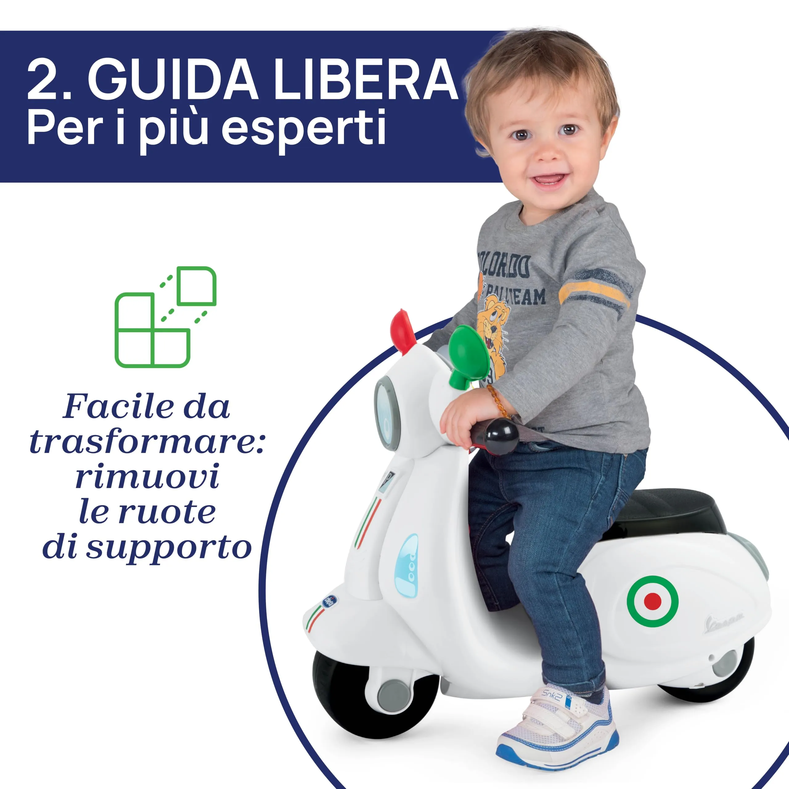 Chicco Vespa Primavera Moto Giocattolo Cavalcabile con Pannello Elettronico, Luci e Suoni, Bianco - immagine 5
