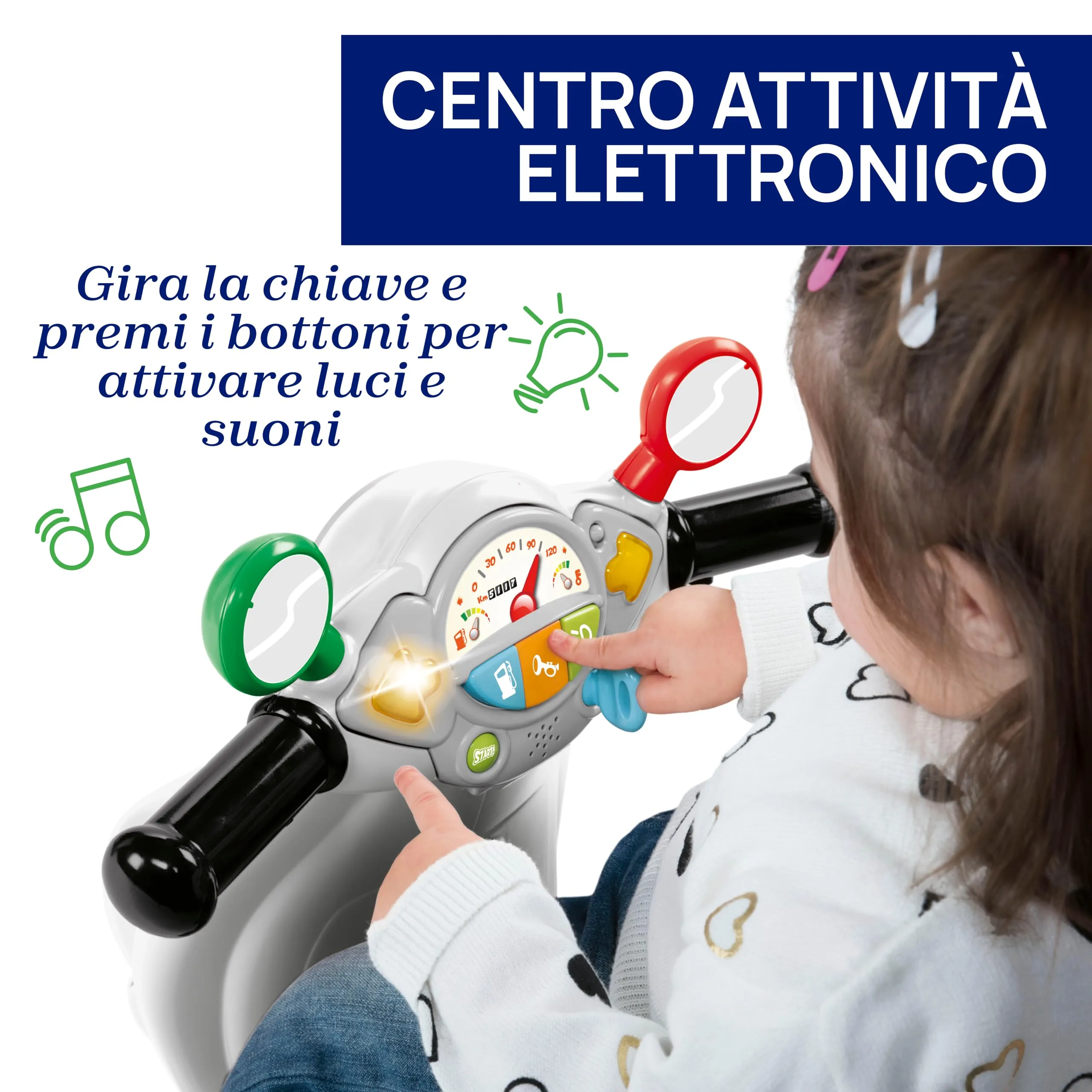 Chicco Vespa Primavera Moto Giocattolo Cavalcabile con Pannello Elettronico, Luci e Suoni, Bianco - immagine 6