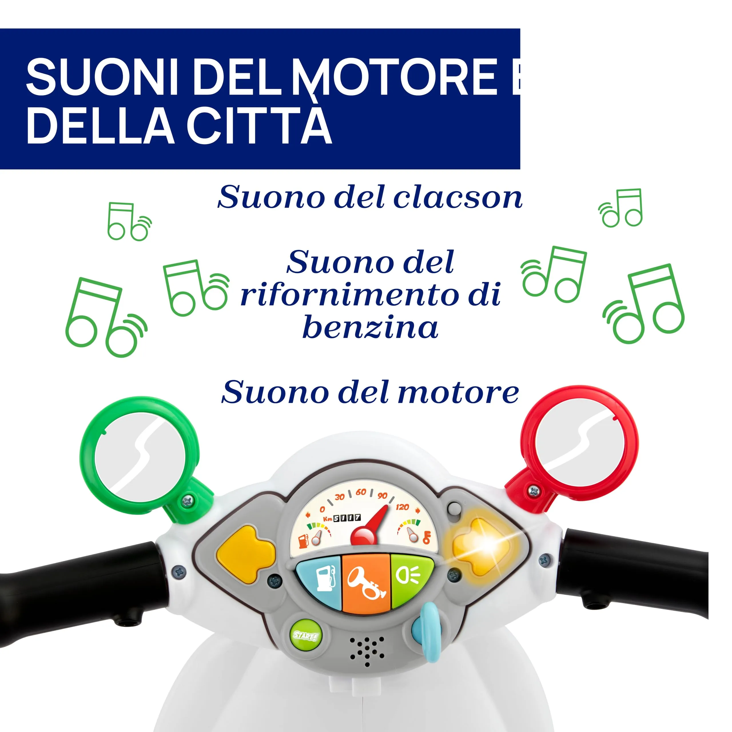 Chicco Vespa Primavera Moto Giocattolo Cavalcabile con Pannello Elettronico, Luci e Suoni, Bianco - immagine 7