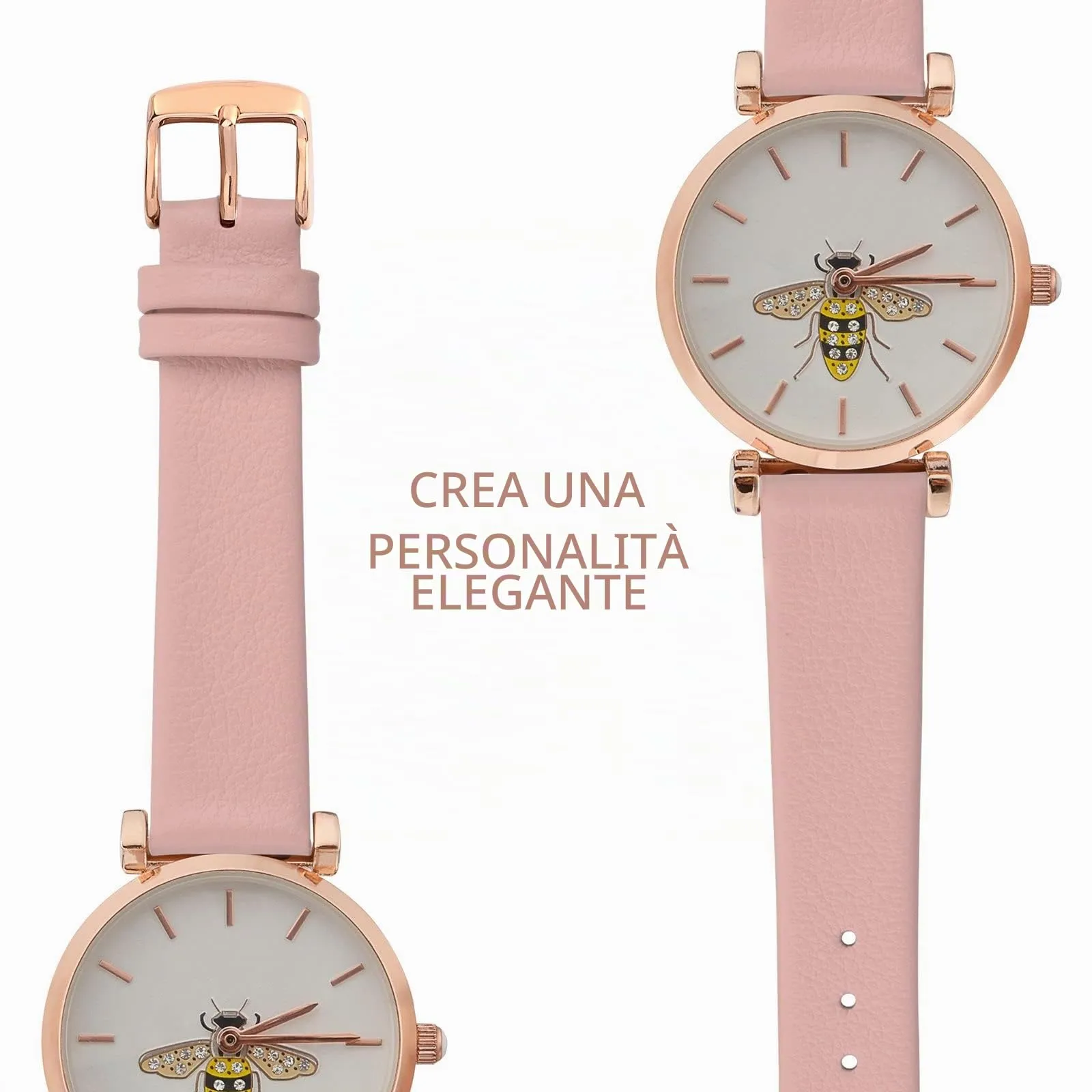 WOCCI Cinturino per Orologio in Pelle 20mm - Rosa Claro con Fibbia Oro Rosa - immagine 8