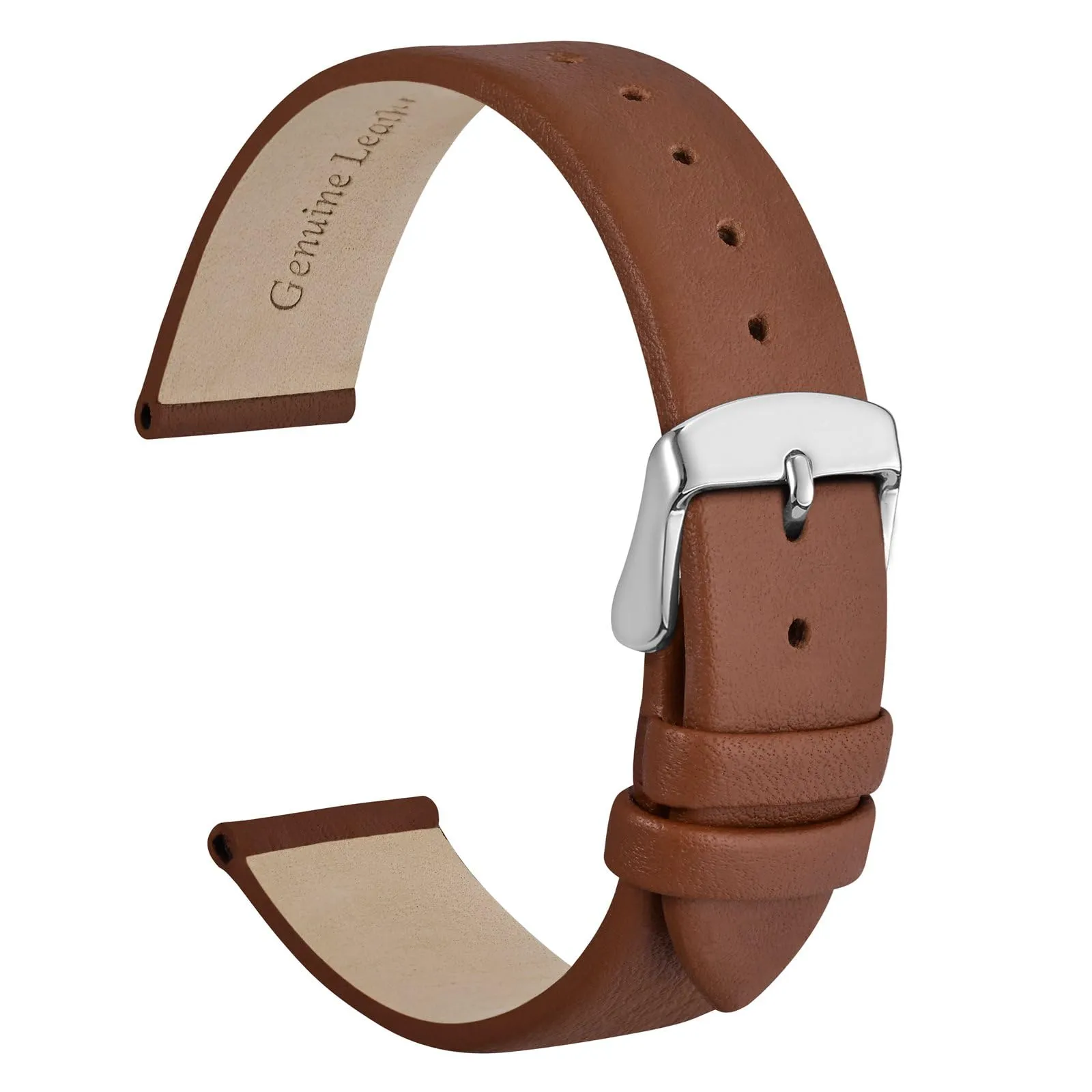 WOCCI Cinturino per Orologio in Pelle 20mm - Terracotta Marrone con Fibbia Argento - immagine 1