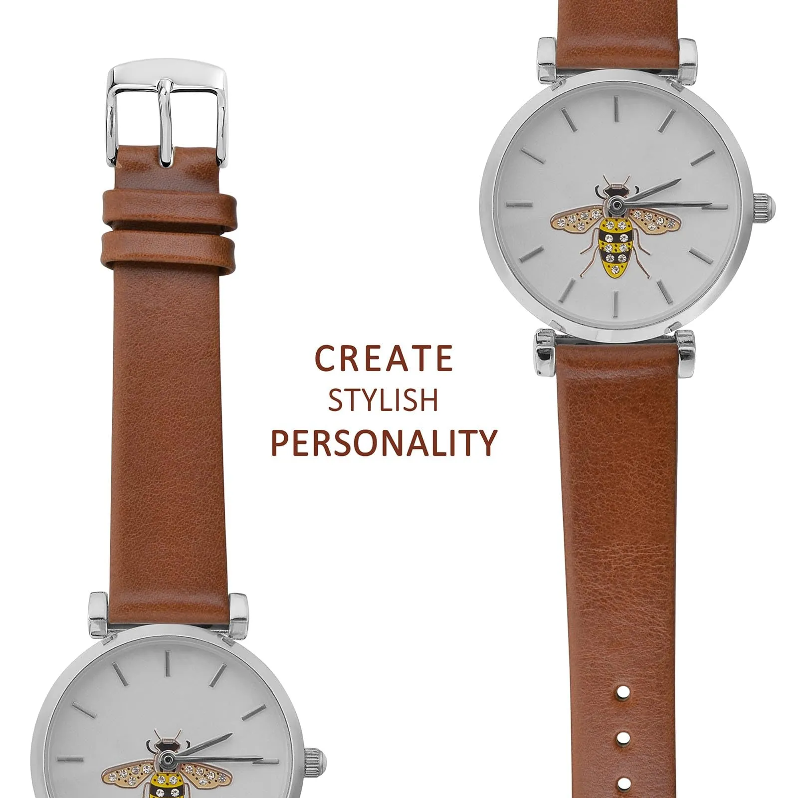 WOCCI Cinturino per Orologio in Pelle 20mm - Terracotta Marrone con Fibbia Argento - immagine 8