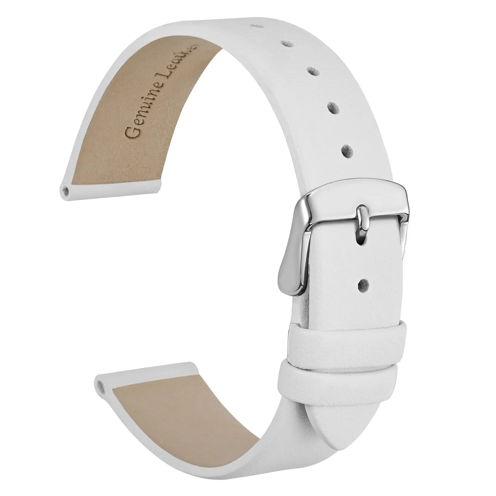 WOCCI Cinturino per Orologio in Pelle 16mm - Bianco con Fibbia Argento - immagine 1