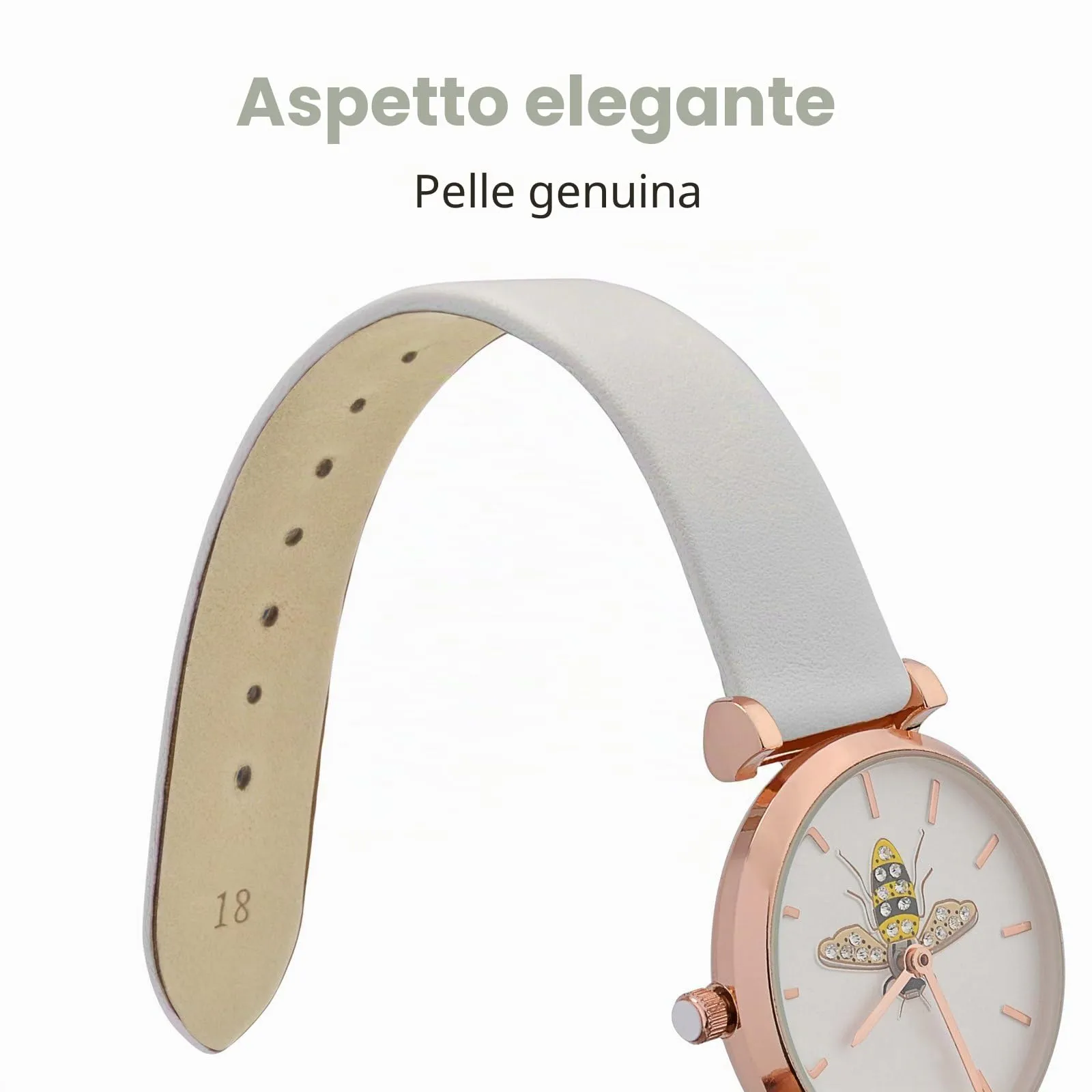 WOCCI Cinturino per Orologio in Pelle 16mm - Bianco con Fibbia Argento - immagine 3