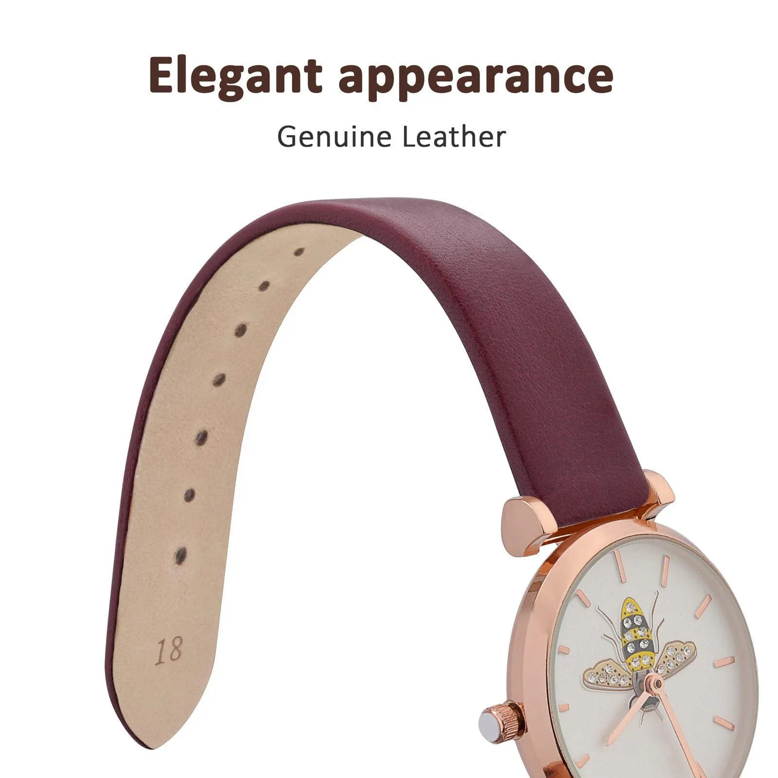 WOCCI Cinturino per Orologio in Pelle 14mm - Prugna Scura con Fibbia Argento - immagine 3