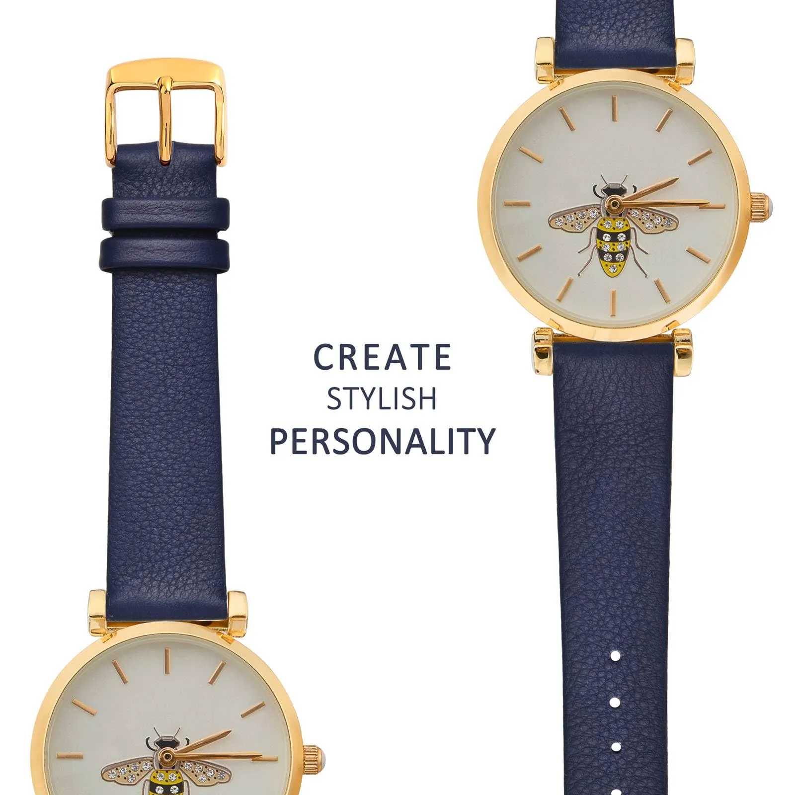 WOCCI Cinturino per Orologio in Pelle 16mm con Fibbia Oro - Blu Scuro - immagine 8