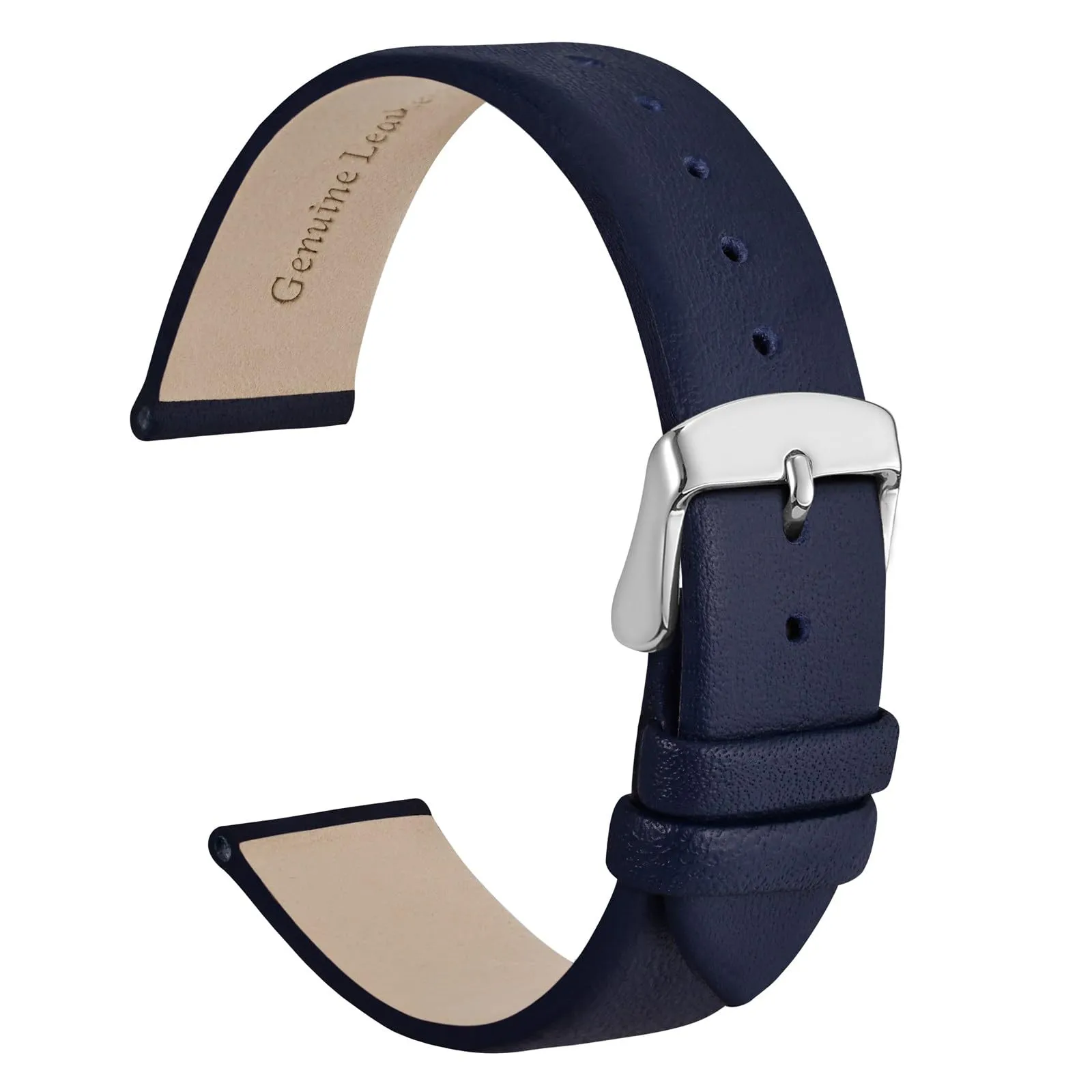WOCCI Cinturino per Orologio in Pelle 18mm Blu Scuro con Fibbia Argento - immagine 1