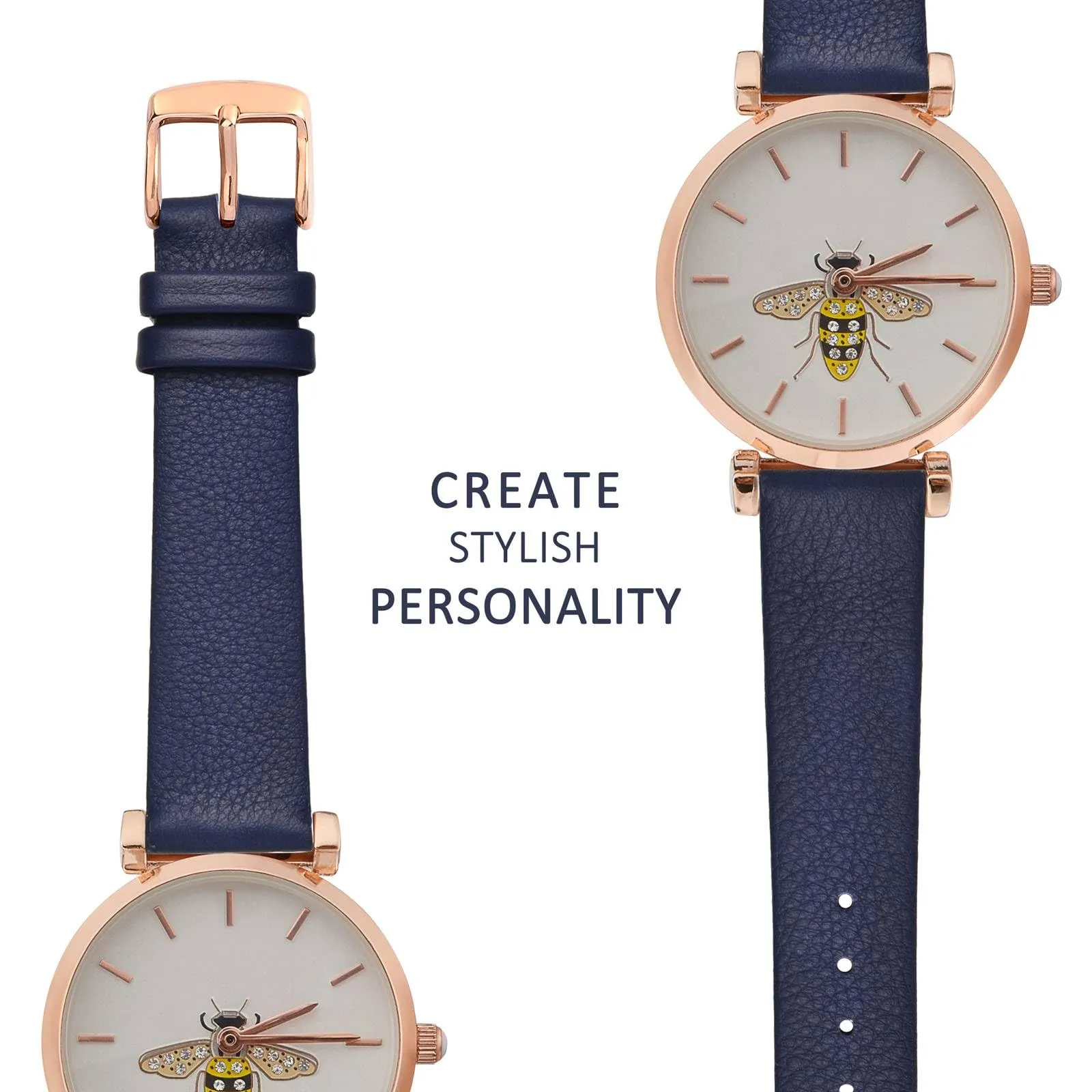 WOCCI Cinturino per Orologio in Pelle 8mm - Blu Scuro con Fibbia Oro Rosa - immagine 8