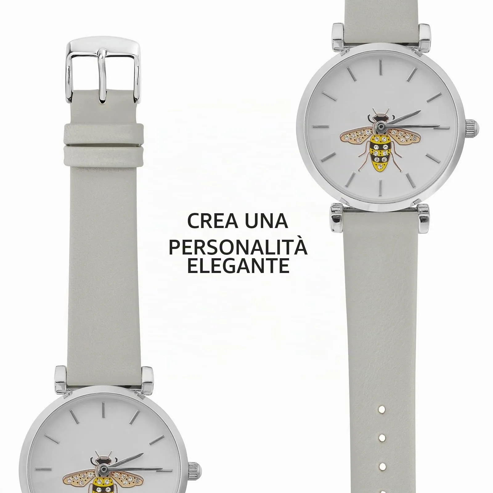 WOCCI Cinturino per Orologio in Pelle 18mm - Grigio con Fibbia Argento - immagine 8