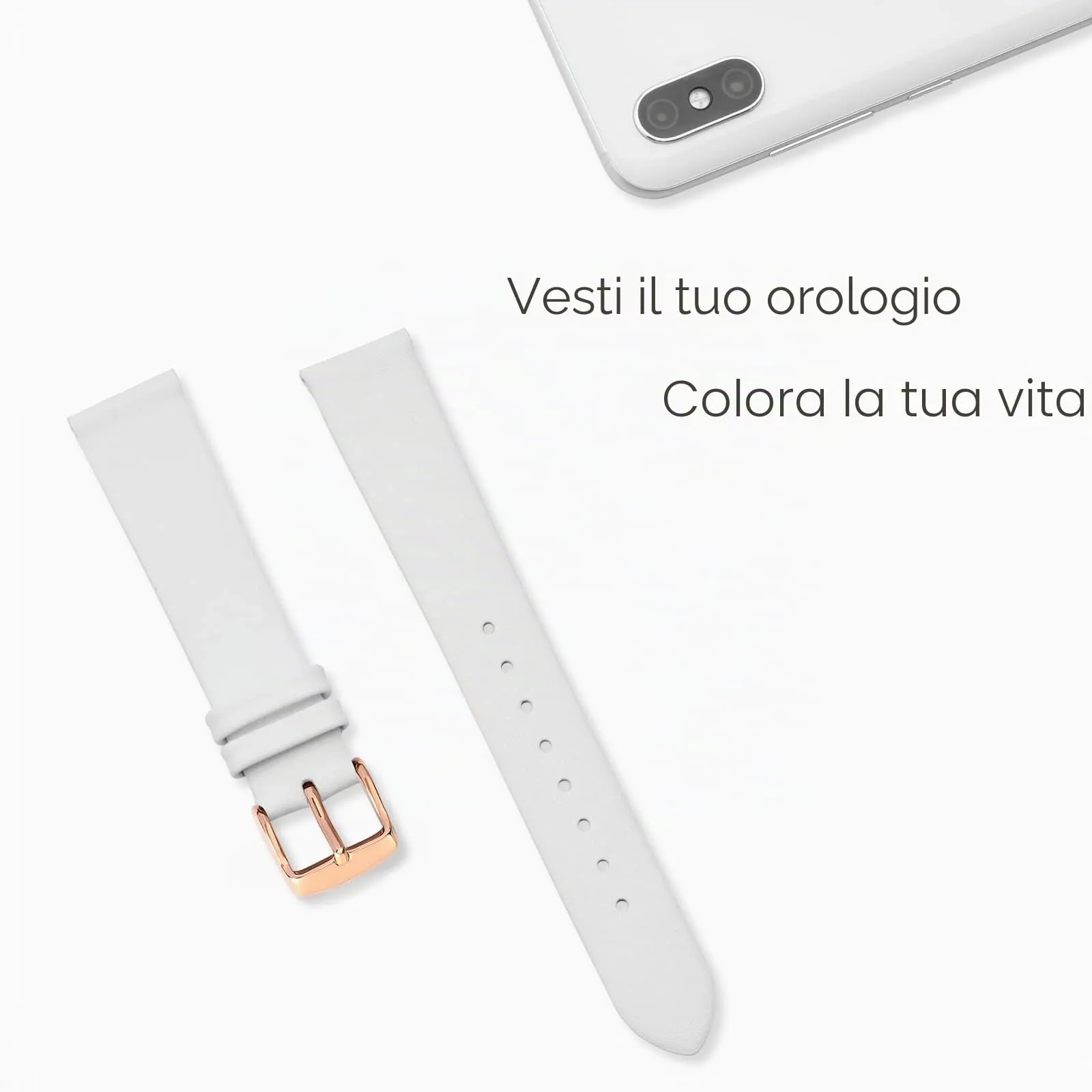 WOCCI Cinturino per Orologio in Pelle 12mm con Fibbia Oro Rosa - Bianco - immagine 7
