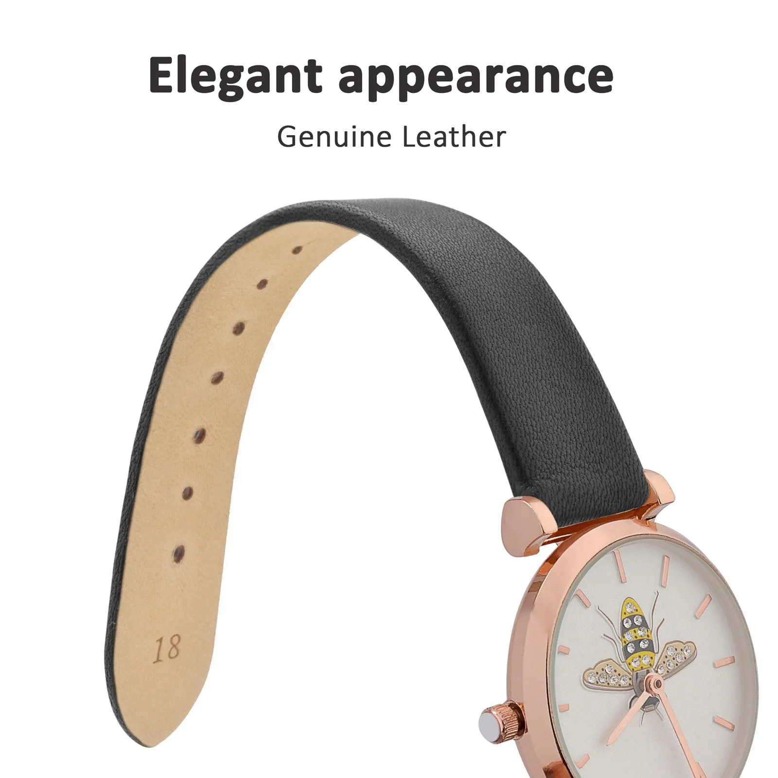WOCCI Cinturino per Orologio in Pelle 12mm Nero con Fibbia Oro Rosa - immagine 3