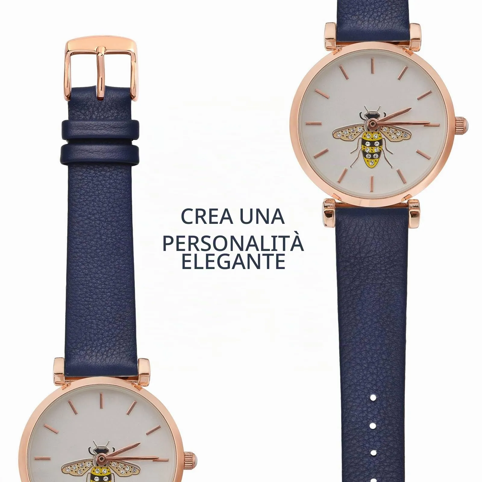 WOCCI Cinturino per Orologio in Pelle 20mm - Blu Scuro con Fibbia Oro Rosa - immagine 8