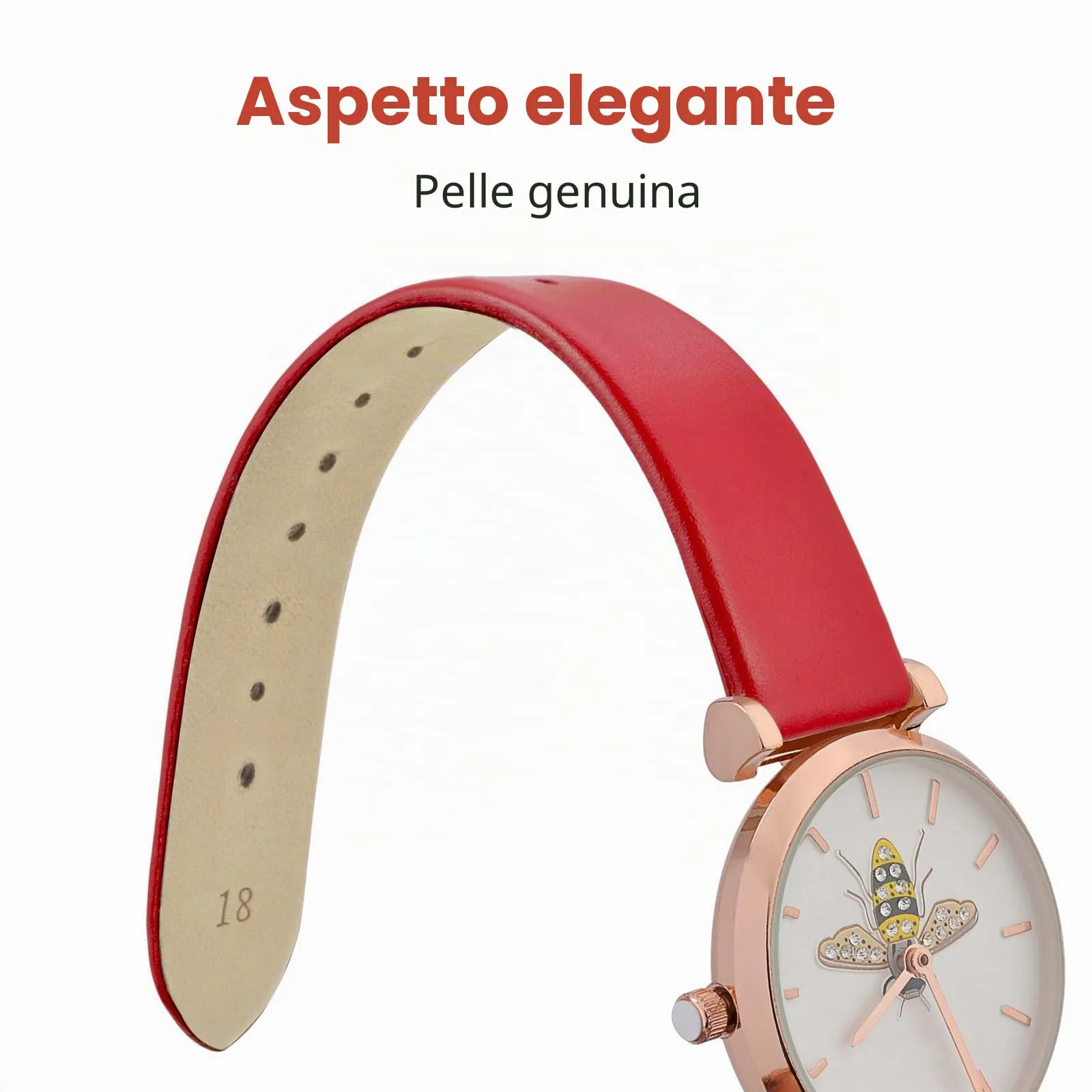 WOCCI Cinturino per Orologio in Pelle 18mm - Rosso con Fibbia Argento - immagine 3