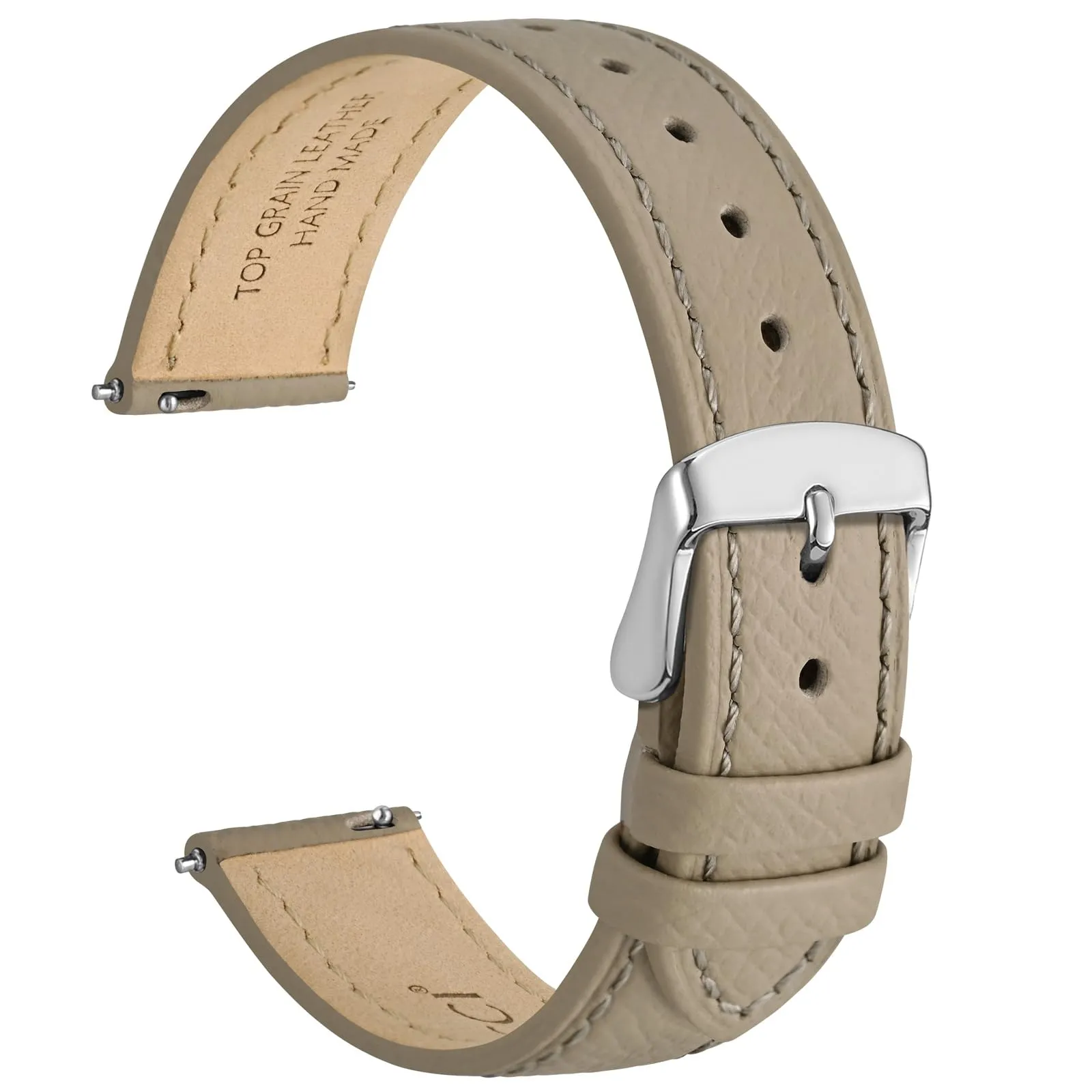 WOCCI Grace Cinturino per Orologio da Donna 18mm in Pelle Grana Superiore Sgancio Rapido Fibbia Argento Tè - immagine 1