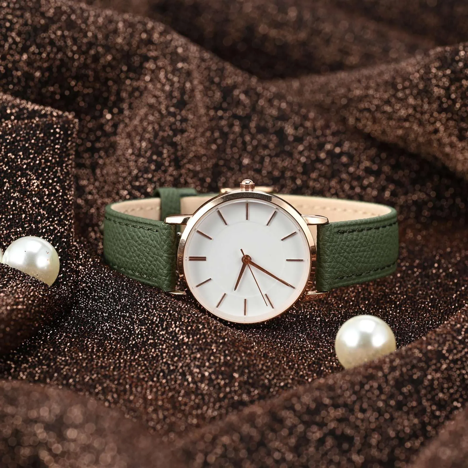 WOCCI Grace Cinturino per Orologio da Donna 18mm, Pelle Grana Superiore, Sgancio Rapido, Fibbia Oro Rosa, Reseda Verde - immagine 2