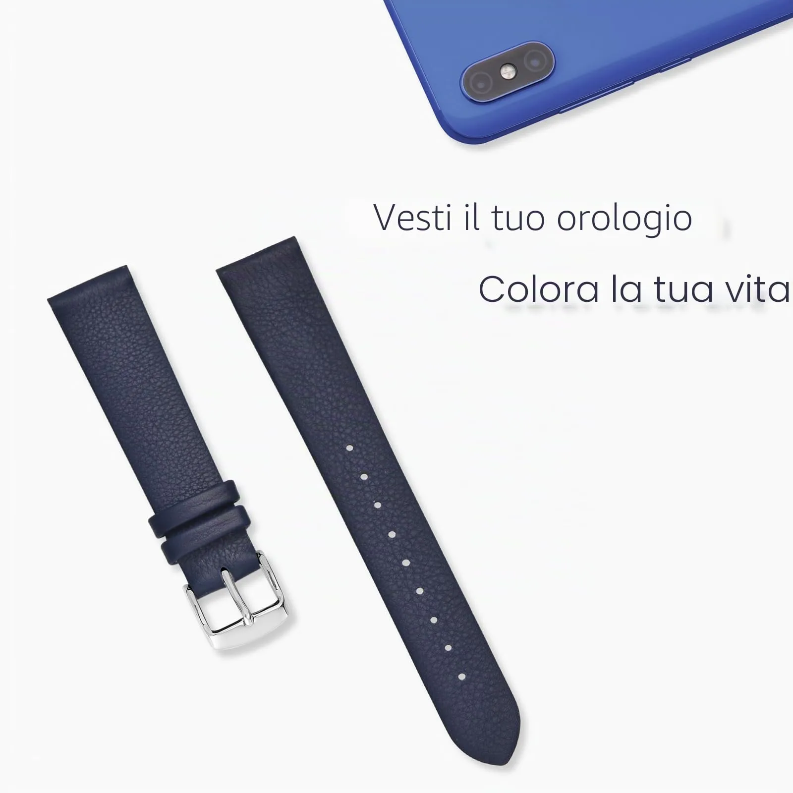 WOCCI Cinturino per Orologio in Pelle 20mm - Blu Scuro con Fibbia Argento - immagine 7