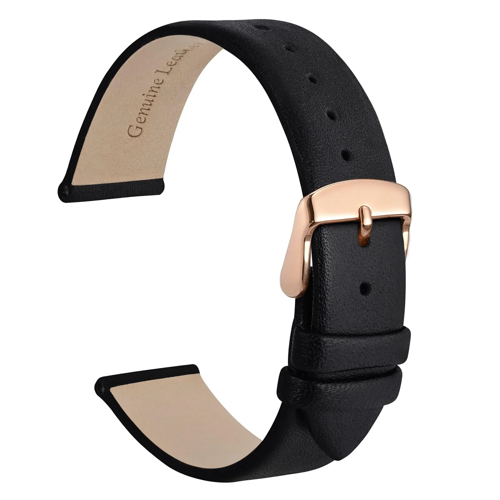 WOCCI Cinturino per Orologio in Pelle 10mm Nero con Fibbia Oro Rosa - immagine 1