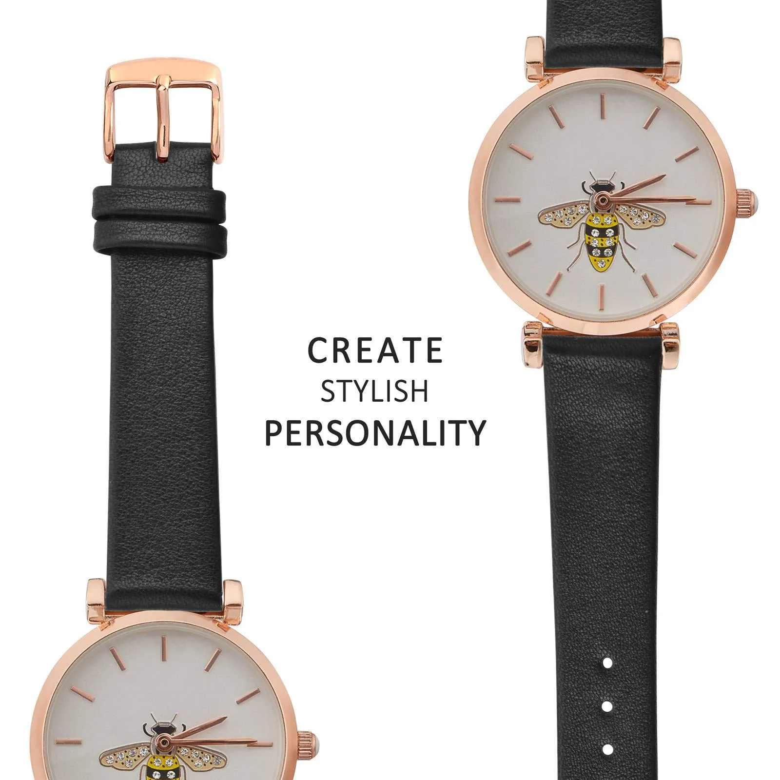 WOCCI Cinturino per Orologio in Pelle 10mm Nero con Fibbia Oro Rosa - immagine 8