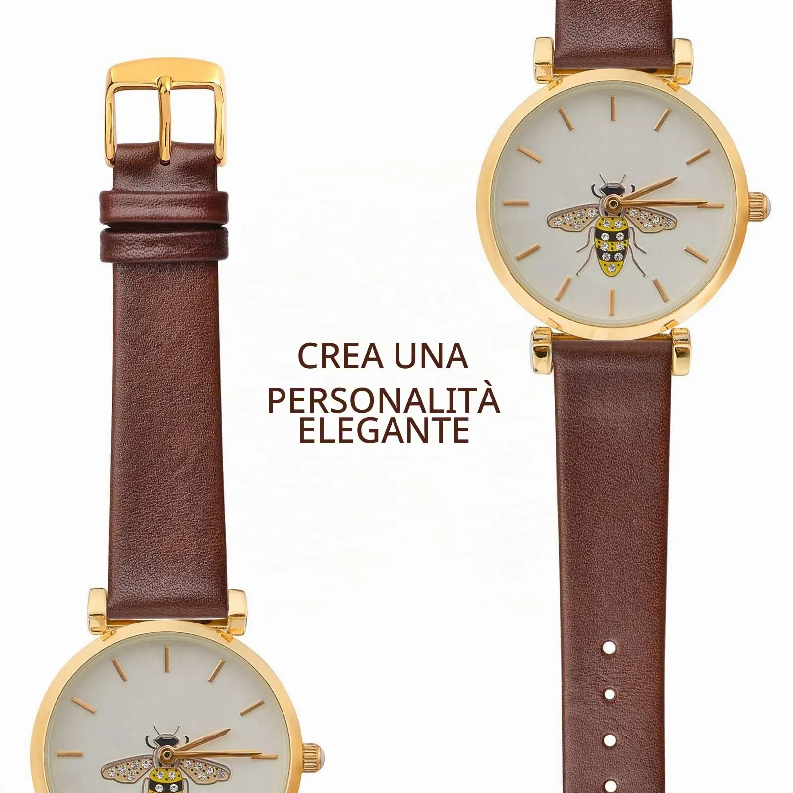 WOCCI Cinturino per Orologio in Pelle 14mm - Caramello Marrone con Fibbia Oro - immagine 8