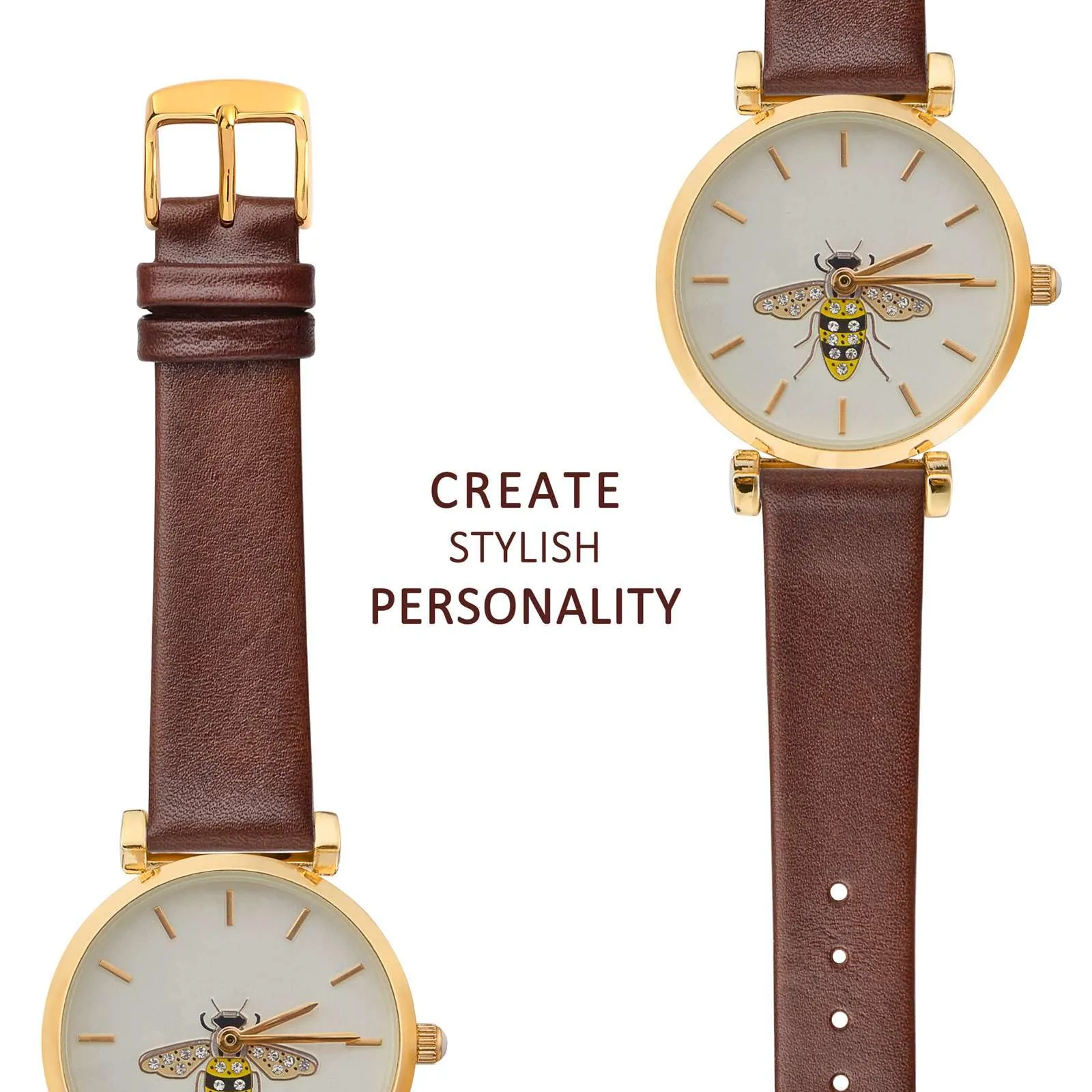 WOCCI Cinturino per Orologio in Pelle 8mm con Fibbia Oro, Caramello Marrone - immagine 8