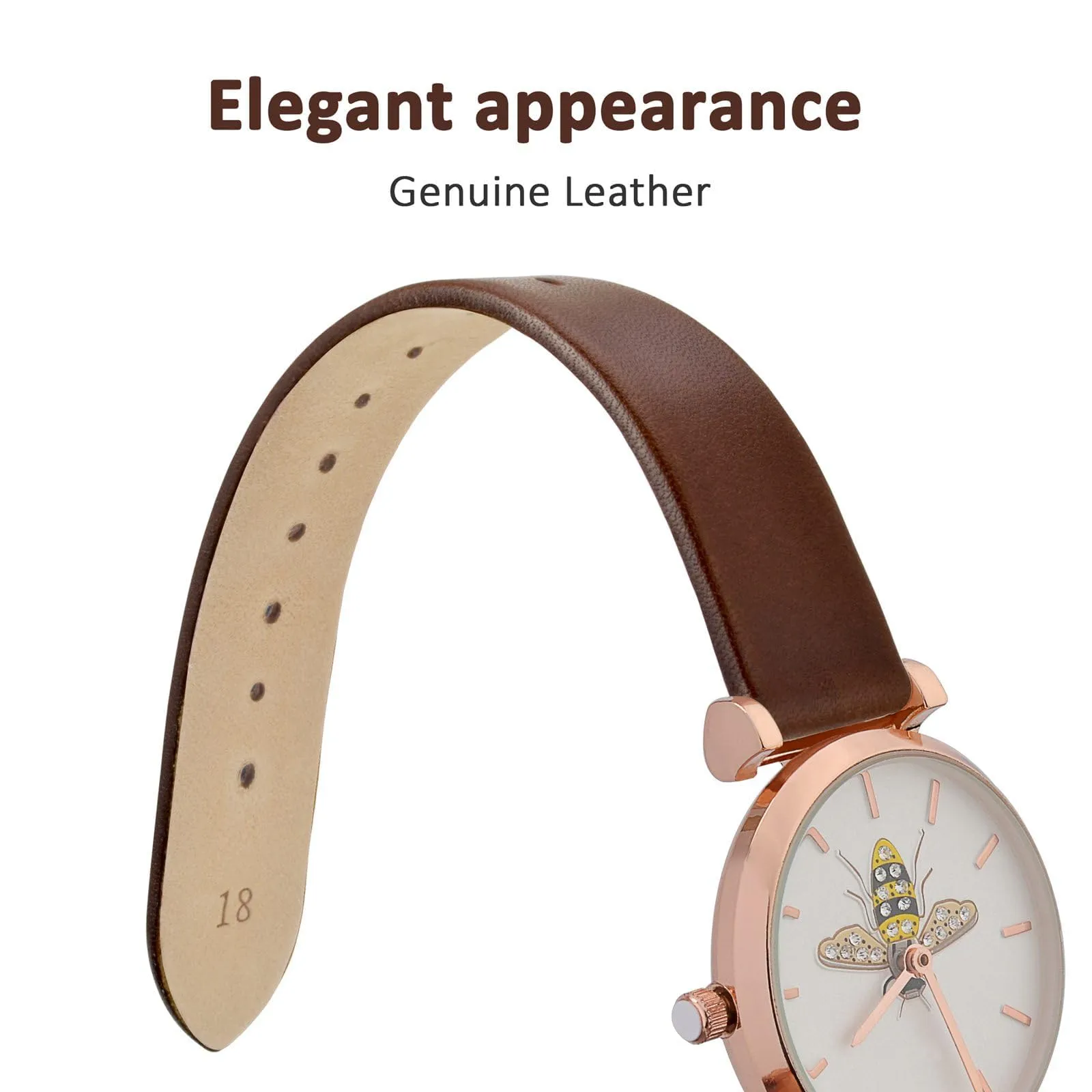 WOCCI Cinturino per Orologio 18mm in Pelle Caramello Marrone con Fibbia Oro Rosa - immagine 3