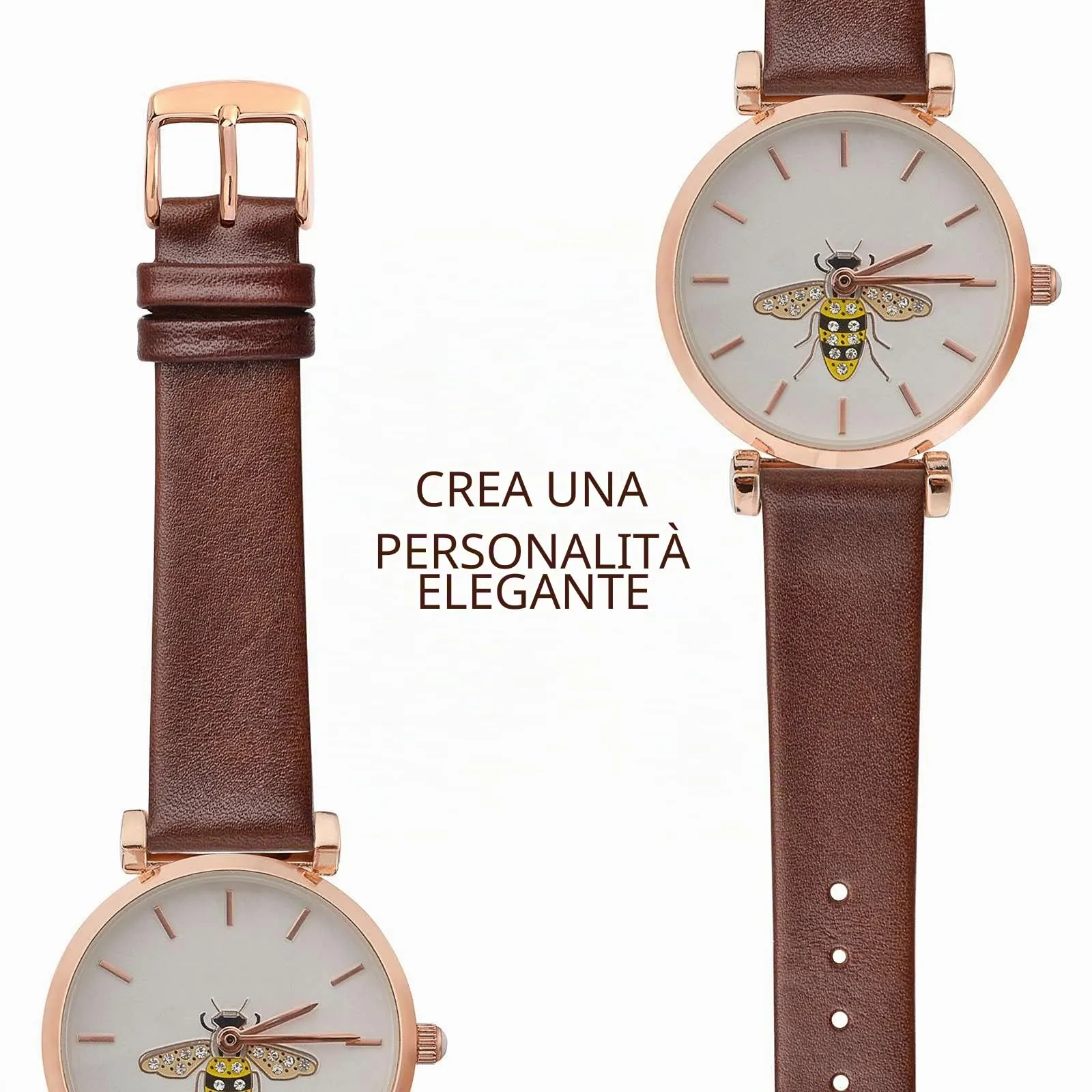WOCCI Cinturino per Orologio 18mm in Pelle Caramello Marrone con Fibbia Oro Rosa - immagine 8