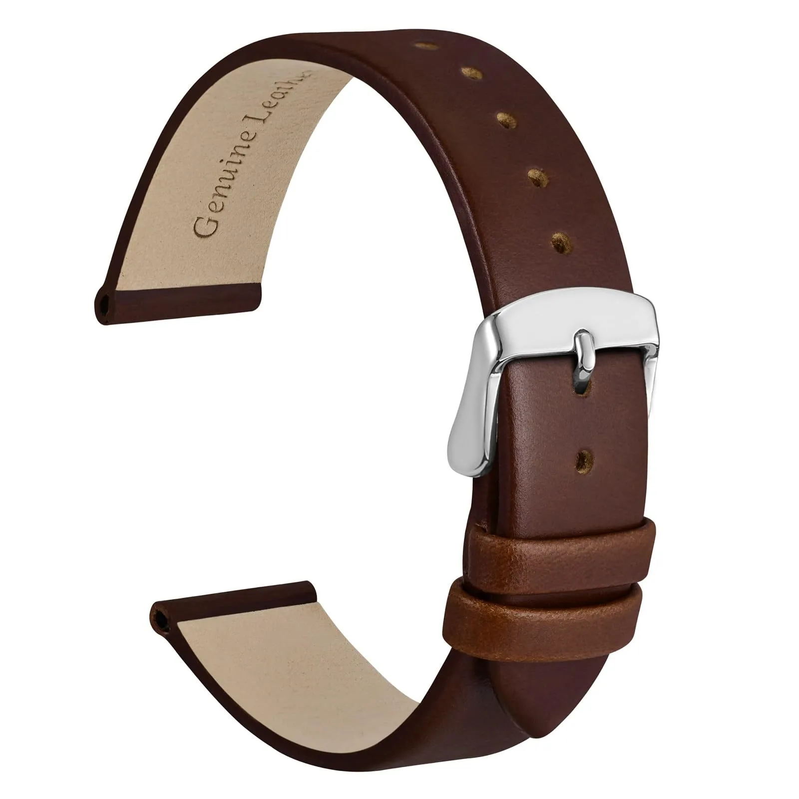 WOCCI Cinturino per Orologio in Pelle 10mm - Caramello Marrone con Fibbia Argento - immagine 1