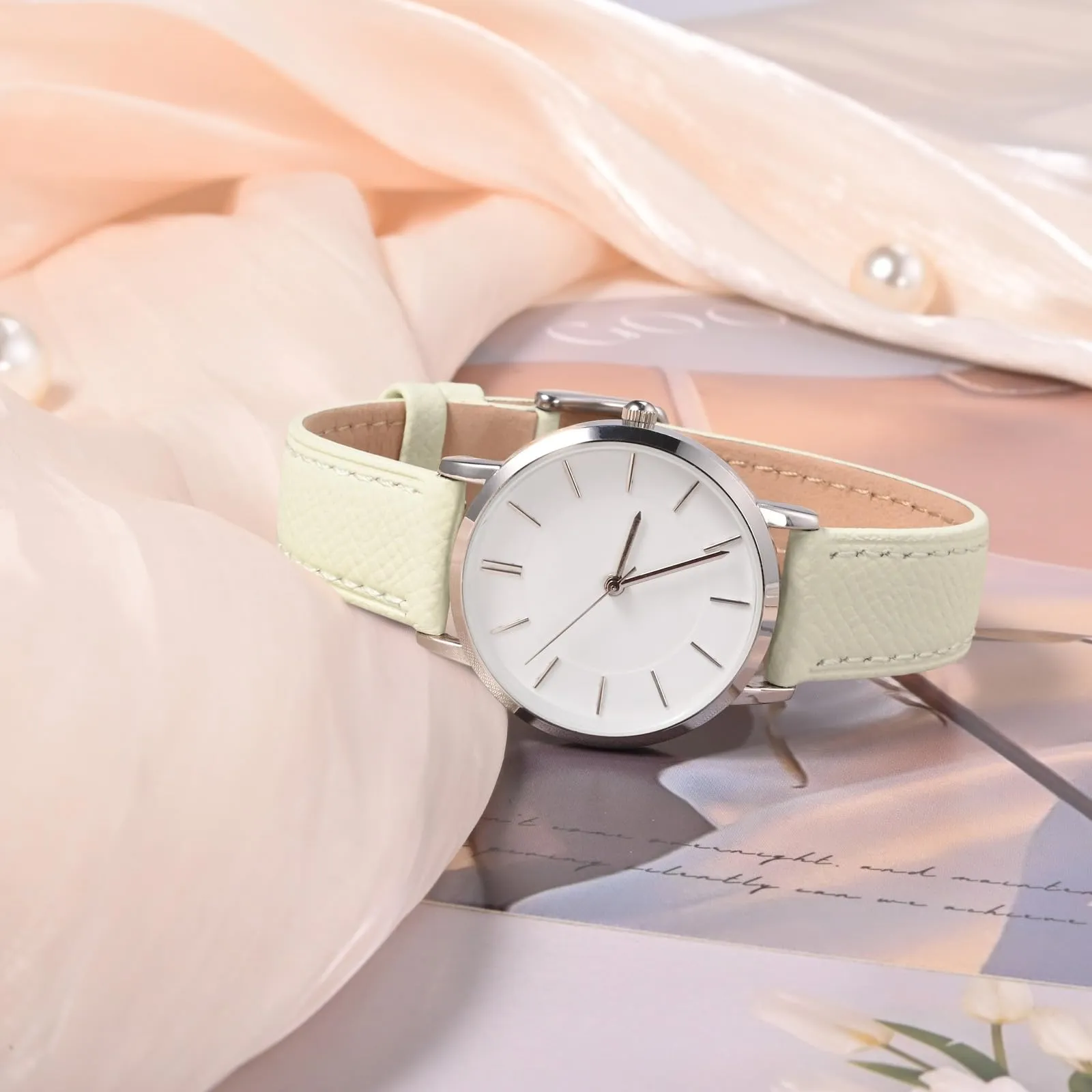WOCCI Grace Cinturino per Orologio da Donna 18mm in Pelle, Sgancio Rapido, Fibbia Oro Rosa (Beige) - immagine 2