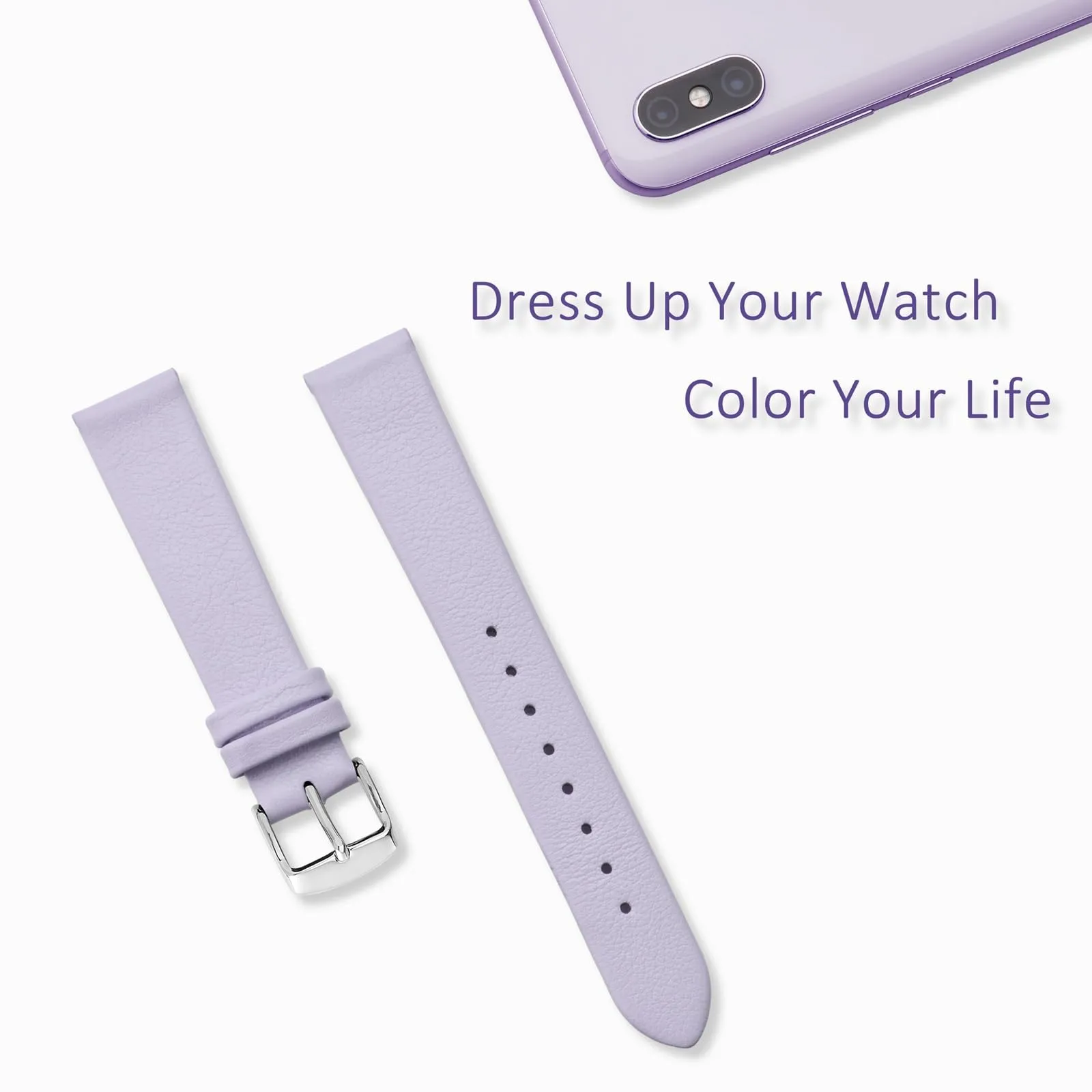 WOCCI Cinturino per Orologio in Pelle 12mm - Viola Chiaro con Fibbia Argento - immagine 7