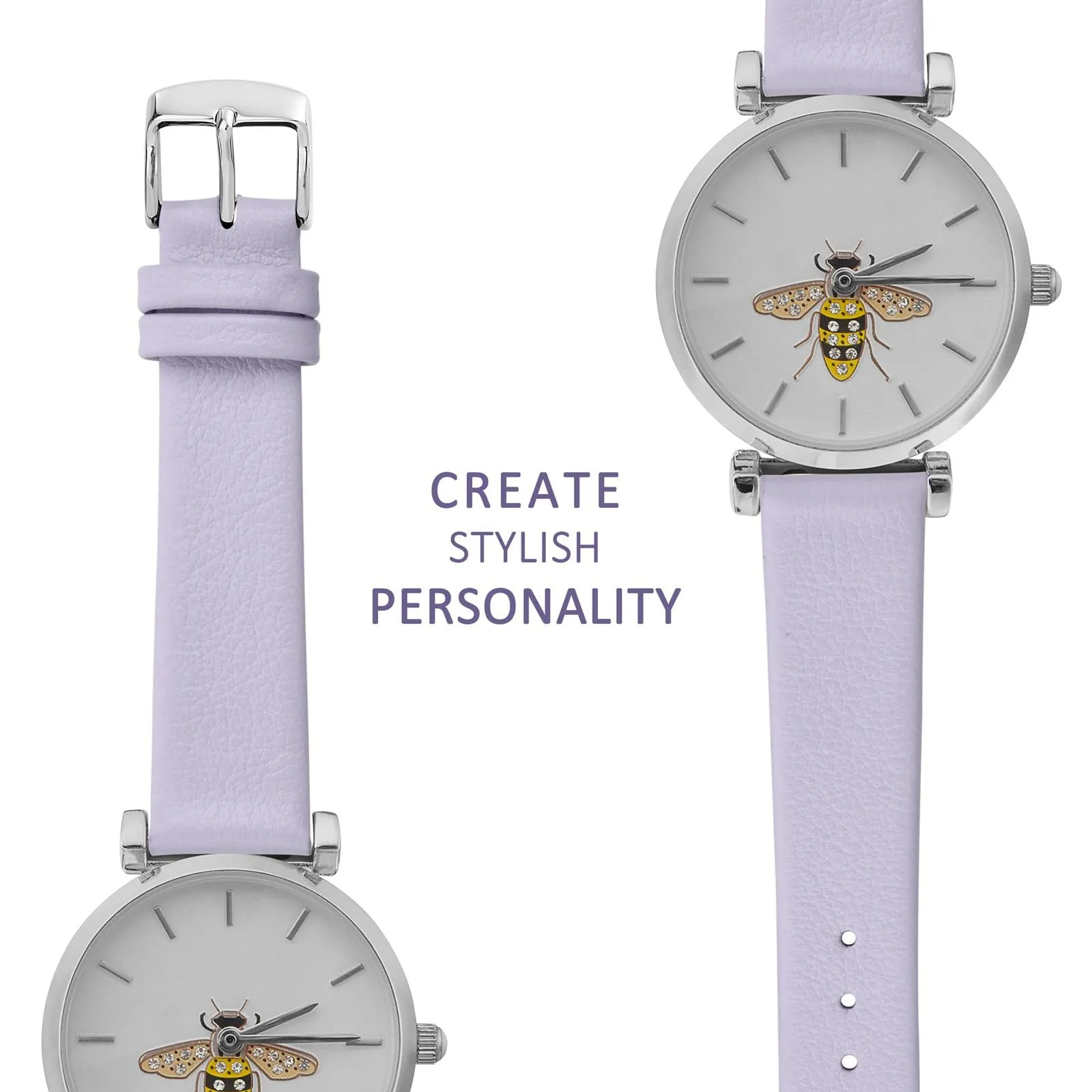 WOCCI Cinturino per Orologio in Pelle 12mm - Viola Chiaro con Fibbia Argento - immagine 8