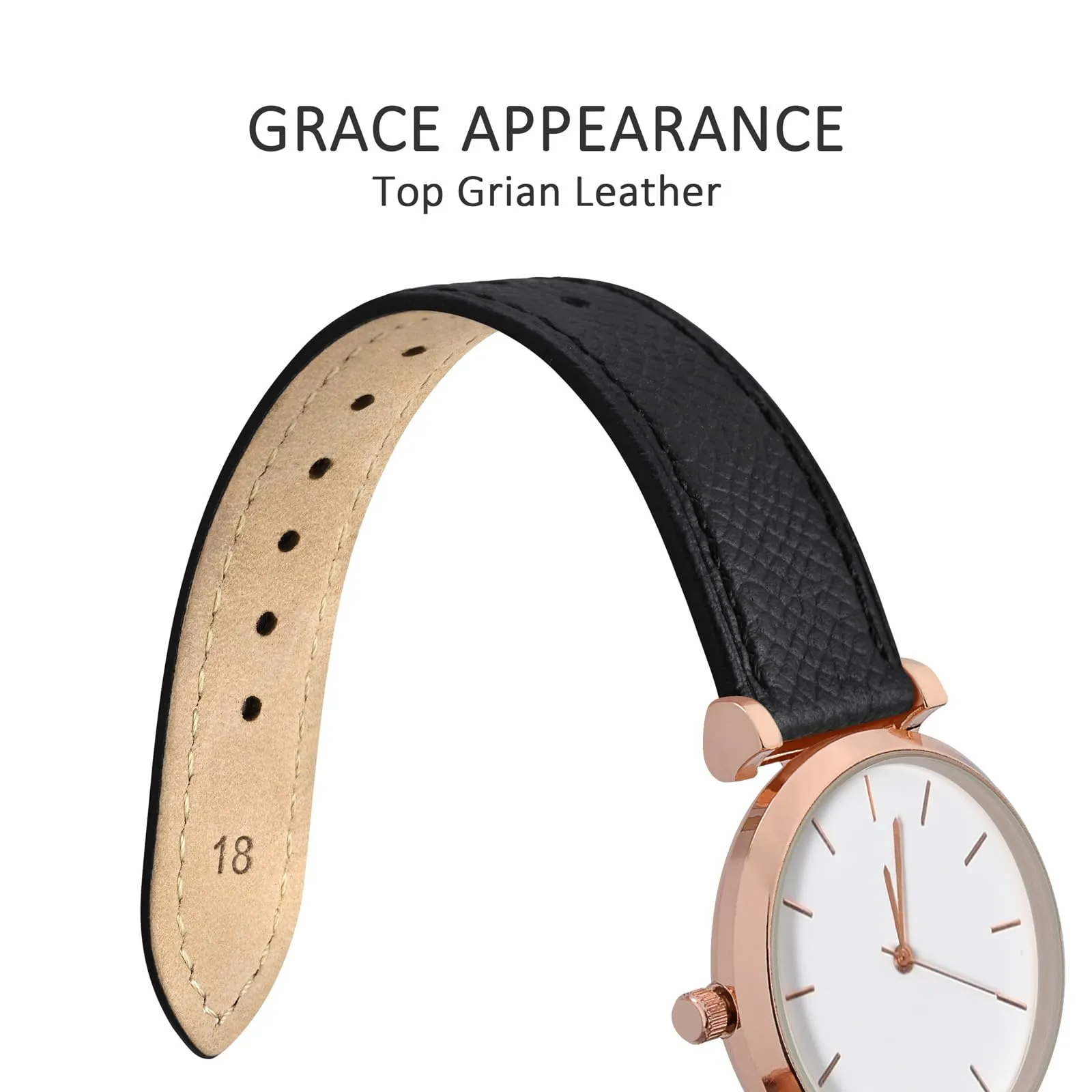 WOCCI Grace Cinturino per Orologio da Donna 15mm, Pelle Grana Superiore, Sgancio Rapido, Fibbia Oro, Nero - immagine 3
