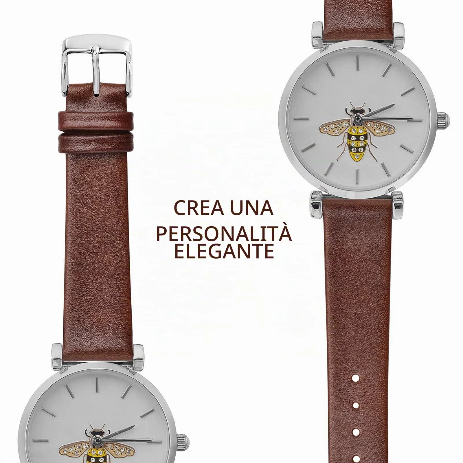 WOCCI Cinturino per Orologio in Pelle 20mm - Caramello Marrone con Fibbia Argento - immagine 8