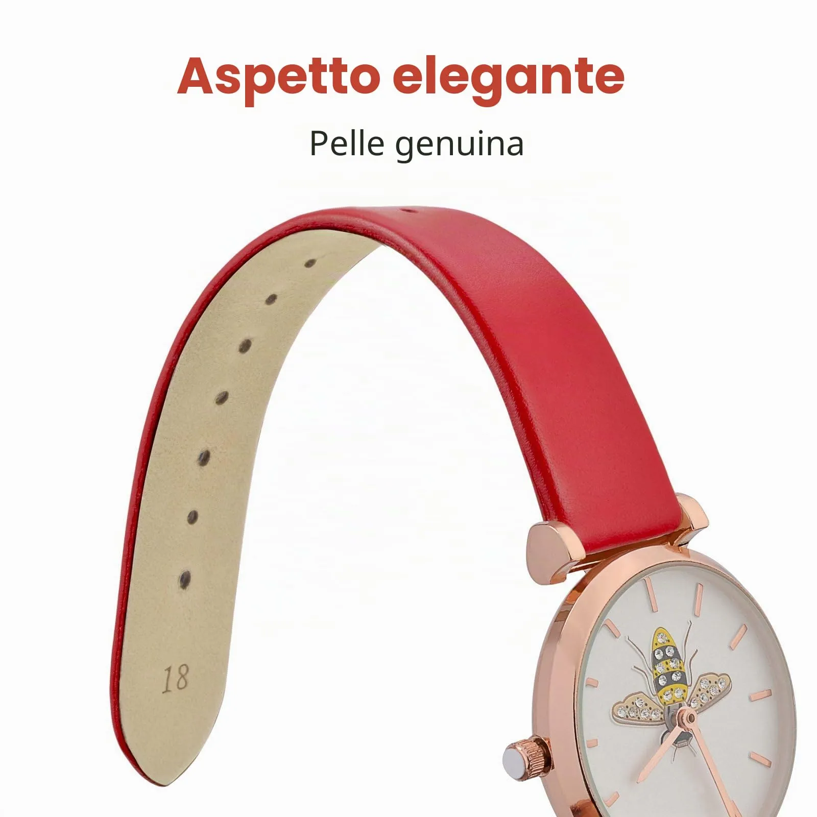 WOCCI Cinturino per Orologio in Pelle 18mm con Fibbia Oro (Rosso) - immagine 3