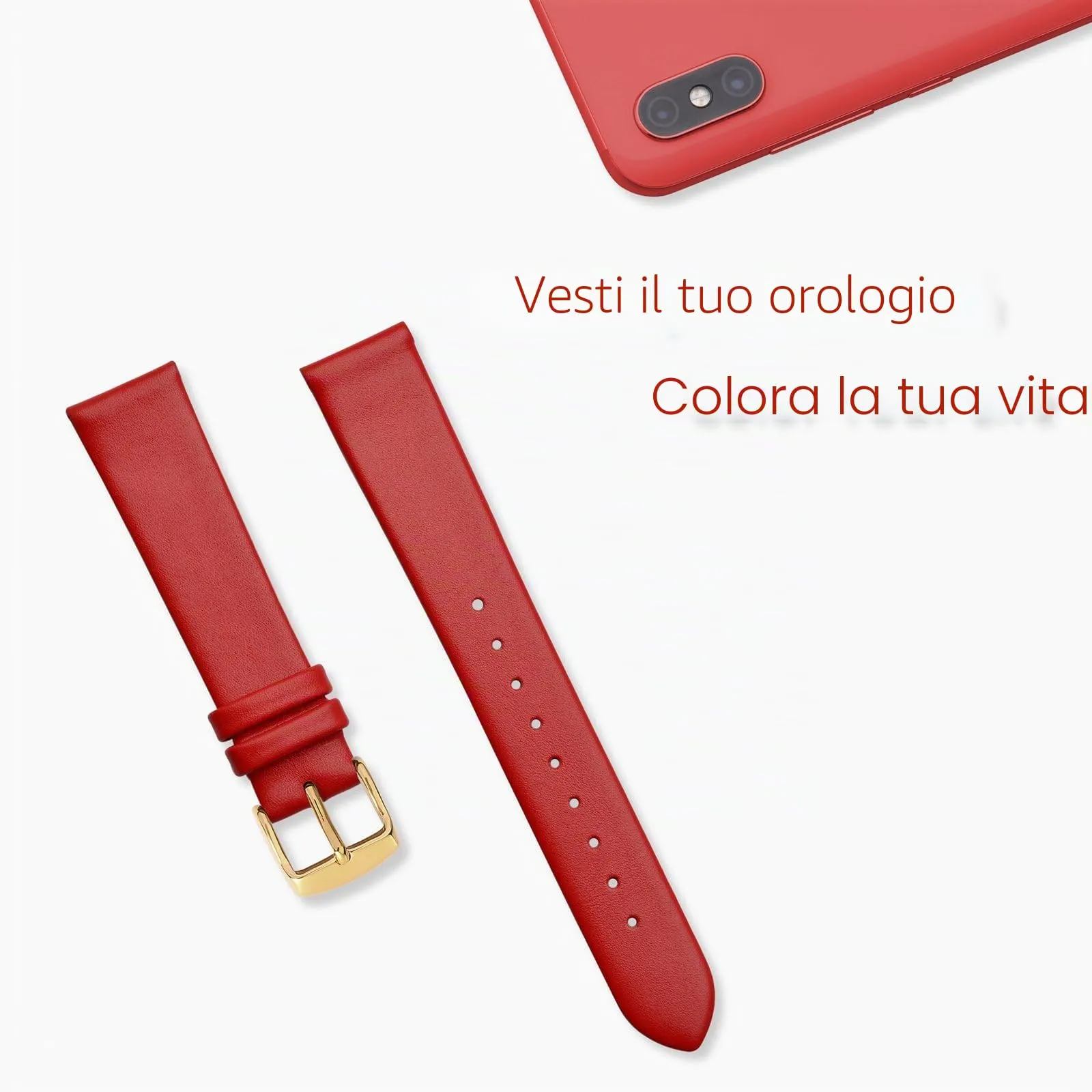 WOCCI Cinturino per Orologio in Pelle 18mm con Fibbia Oro (Rosso) - immagine 7