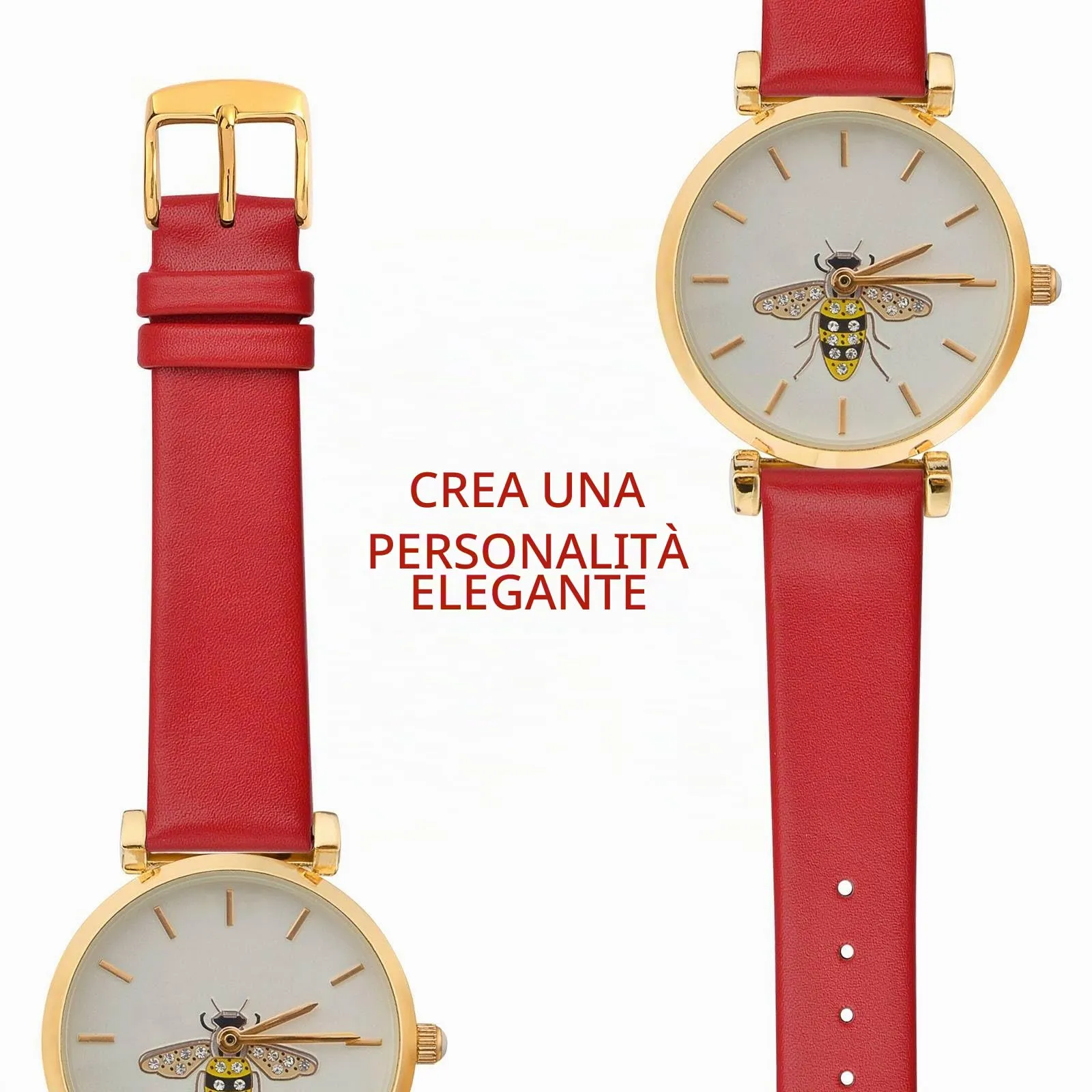 WOCCI Cinturino per Orologio in Pelle 18mm con Fibbia Oro (Rosso) - immagine 8