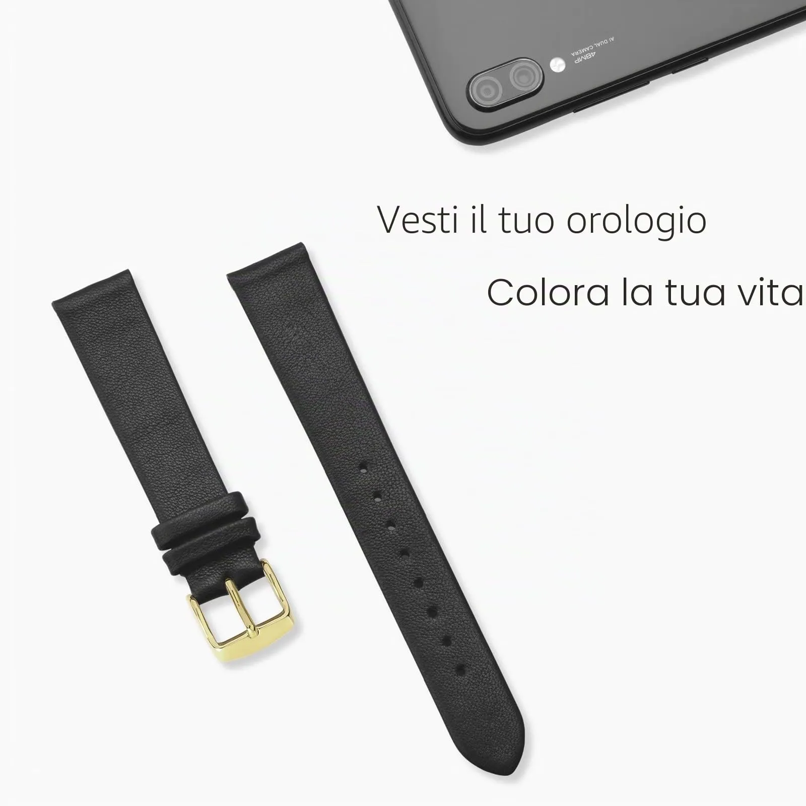 WOCCI Cinturino per Orologio in Pelle 8mm - Nero con Fibbia Oro - immagine 7